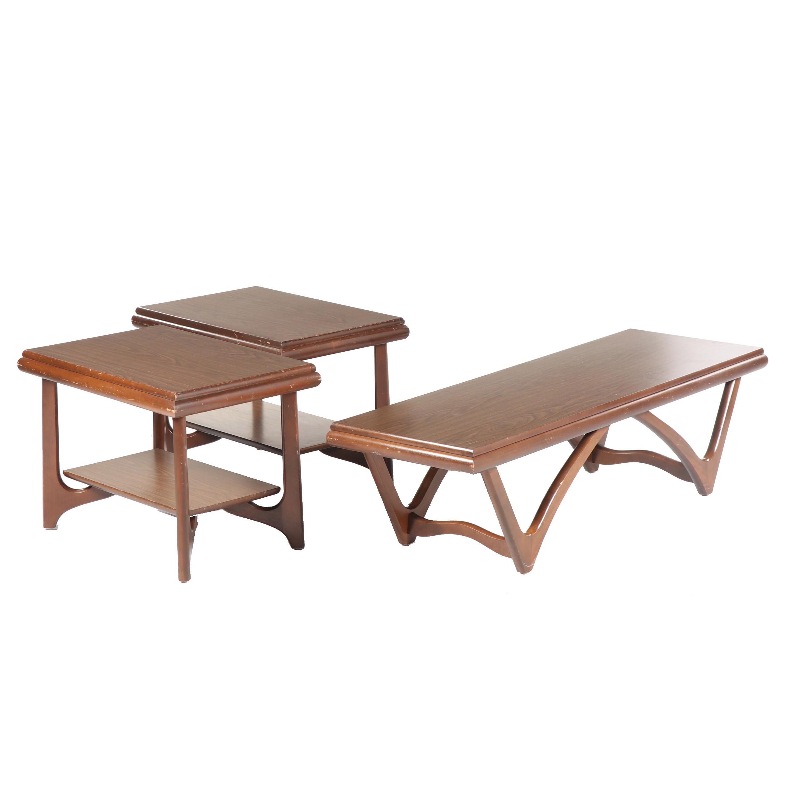 Mid Century Modern Walnut Coffee and End Table Set, Mid-20th Century