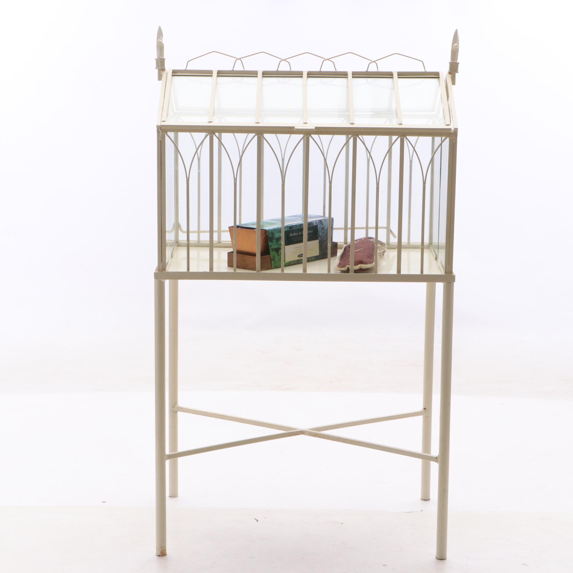 Large Metal and Glass Terrarium Greenhouse Planter, Tool Kit and Herbs Kit