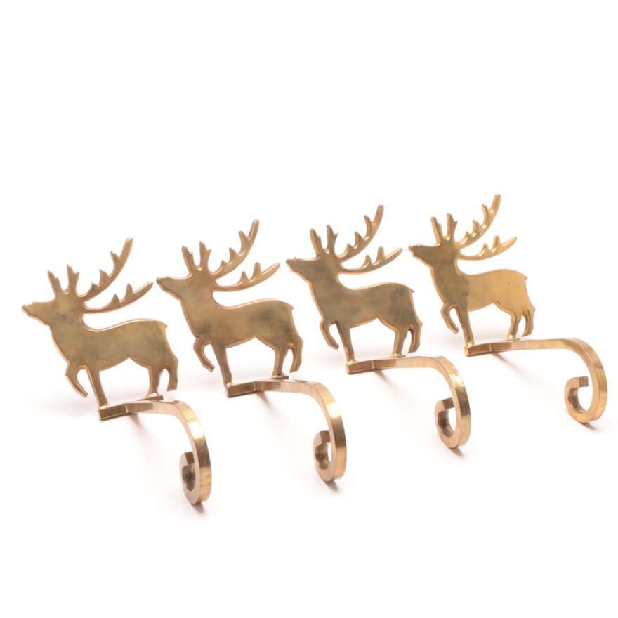 Brass Reindeer Stocking Holders