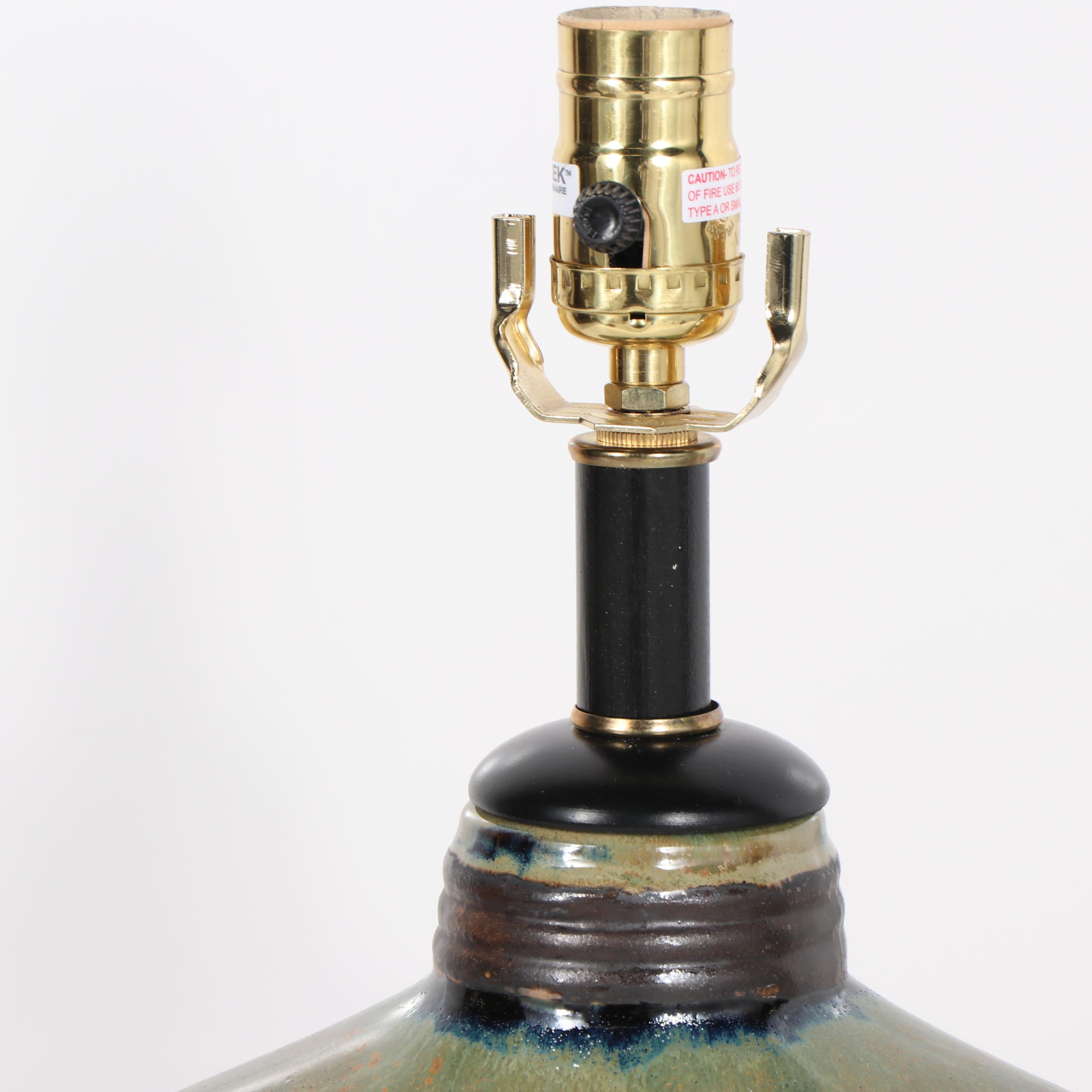 Olive Green Ceramic Table Lamps with Oval Bases