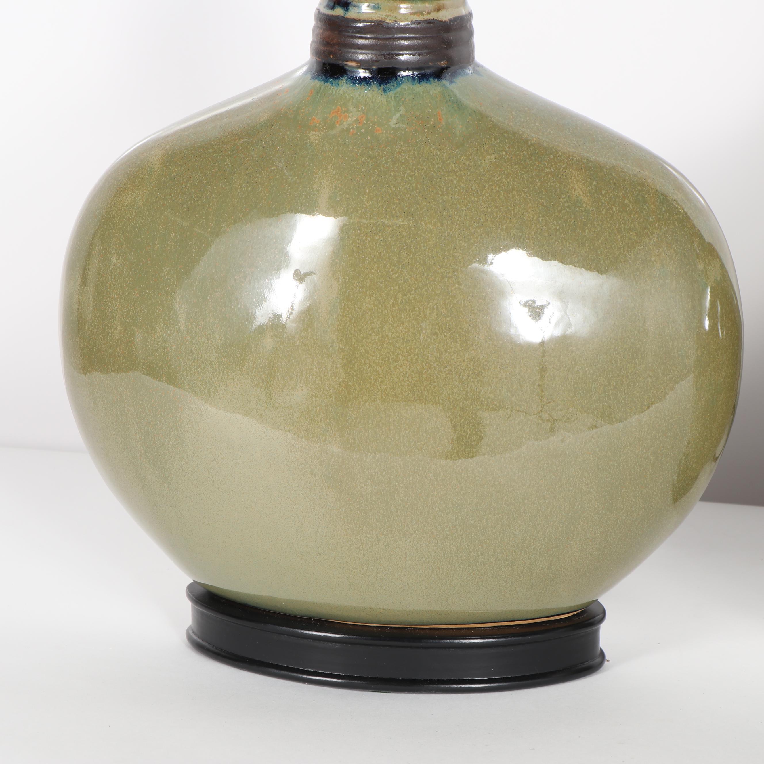 Olive Green Ceramic Table Lamps with Oval Bases