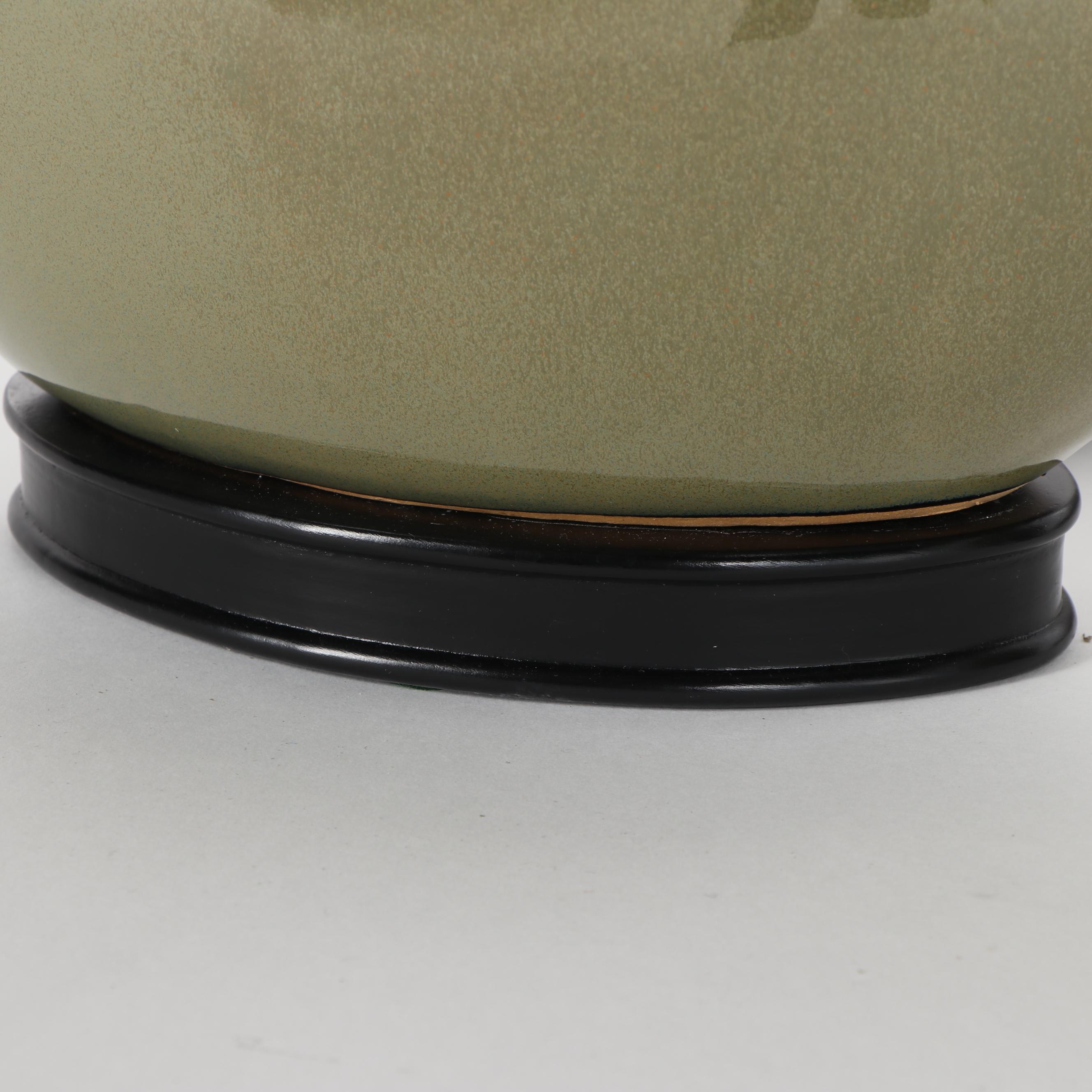 Olive Green Ceramic Table Lamps with Oval Bases