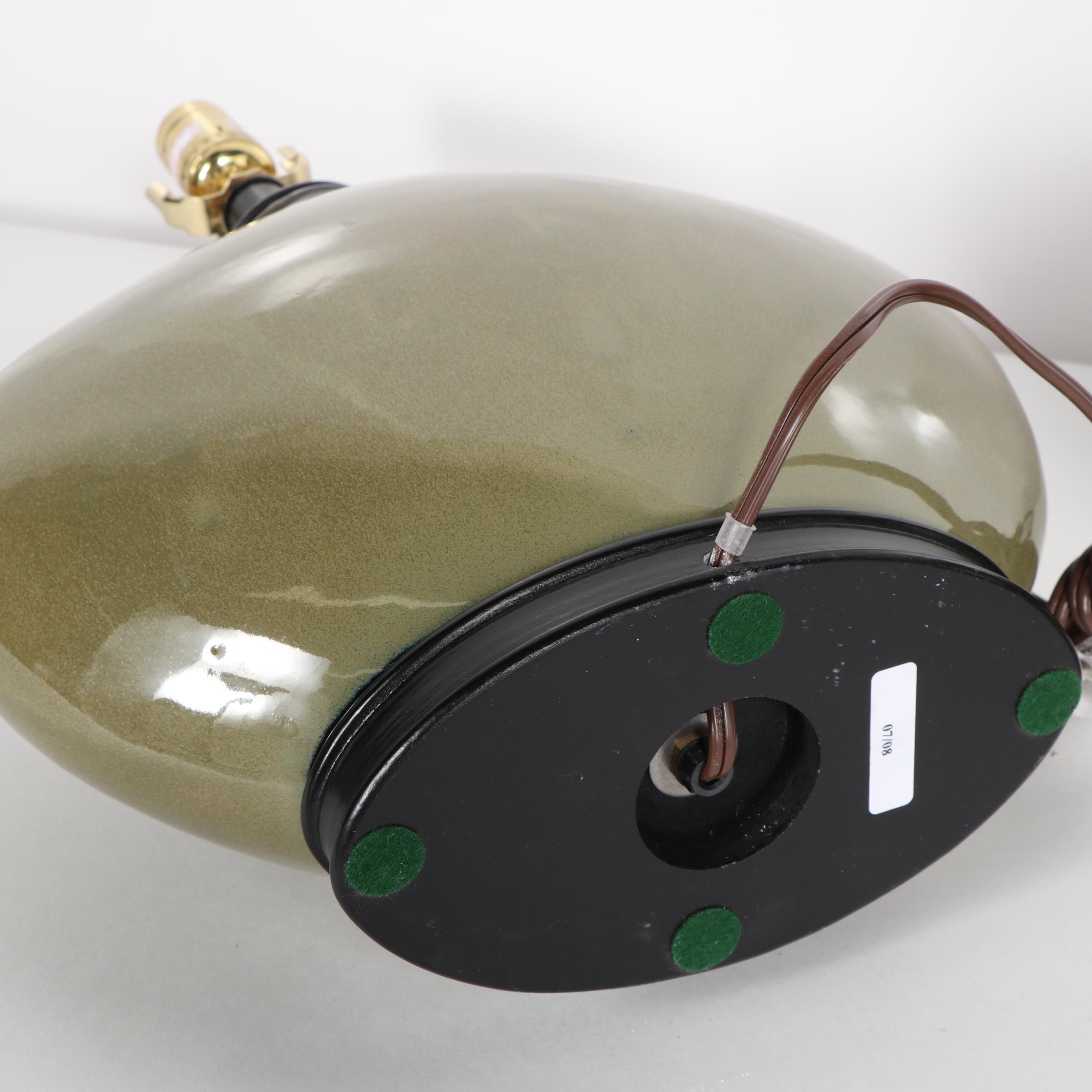 Olive Green Ceramic Table Lamps with Oval Bases