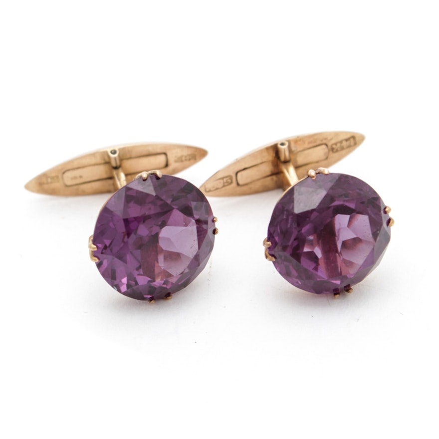 14K Rose Gold Synthetic Sapphire Cuff Links