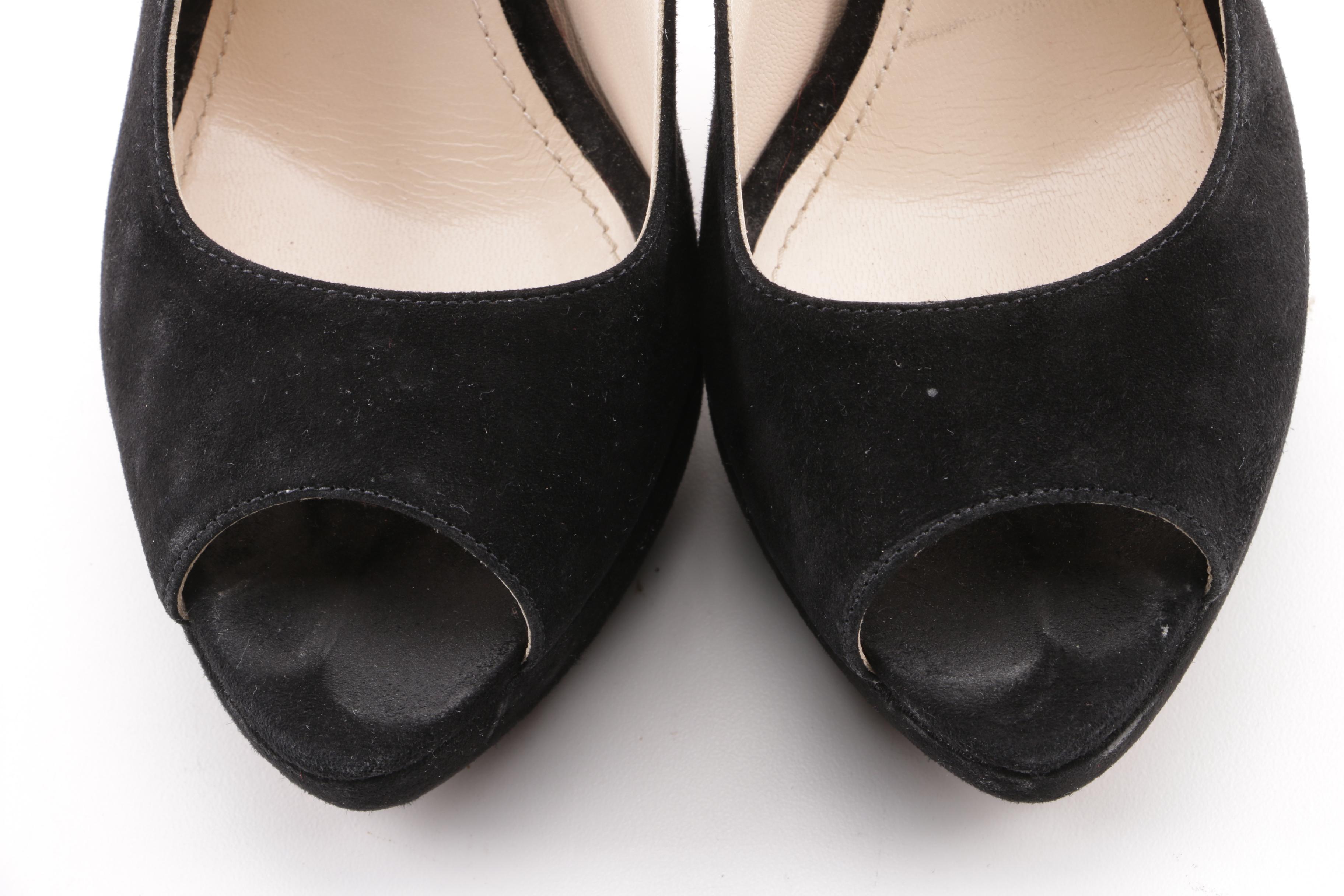 Prada Milano Black Suede Peep-Toe Platform Sandals