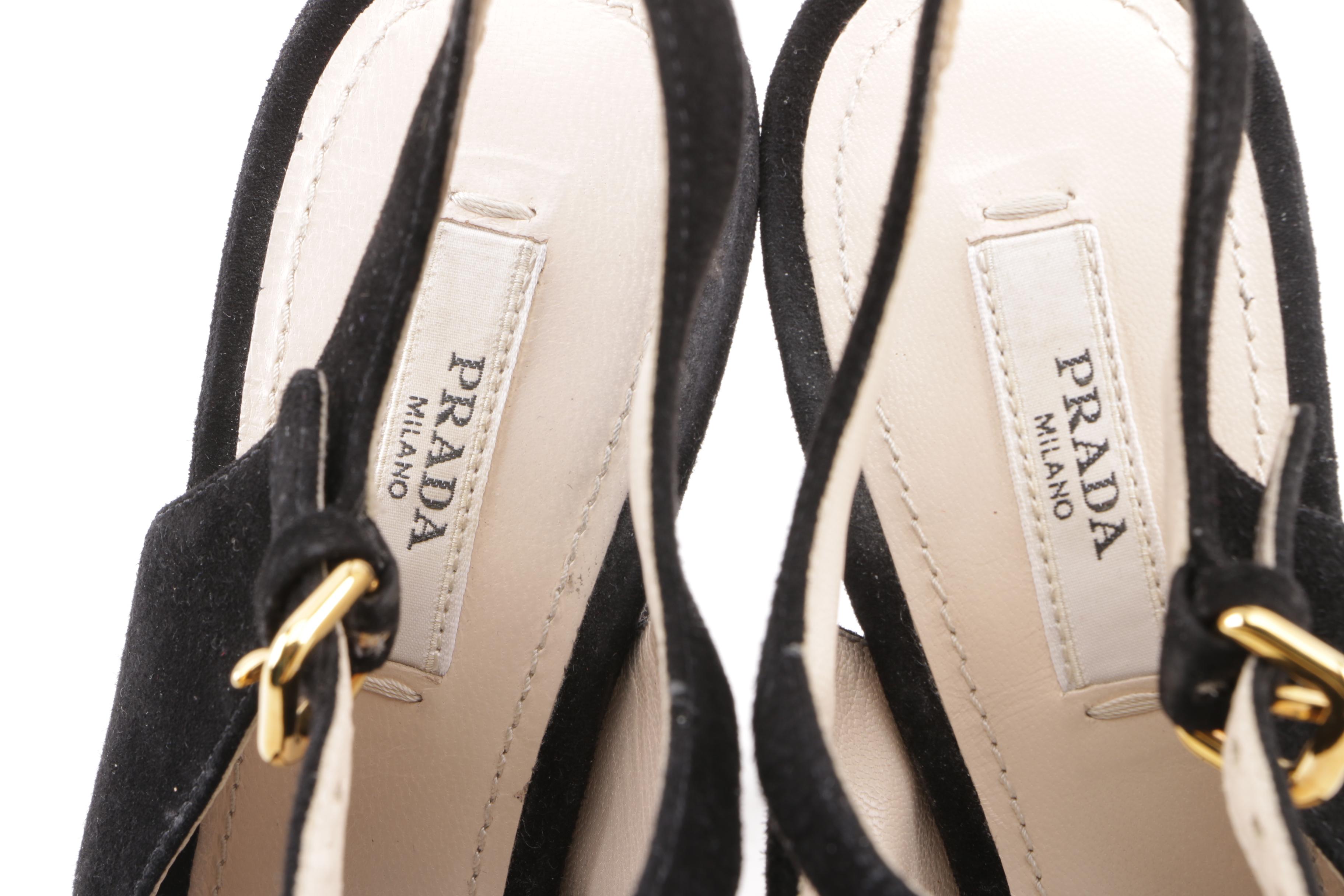 Prada Milano Black Suede Peep-Toe Platform Sandals