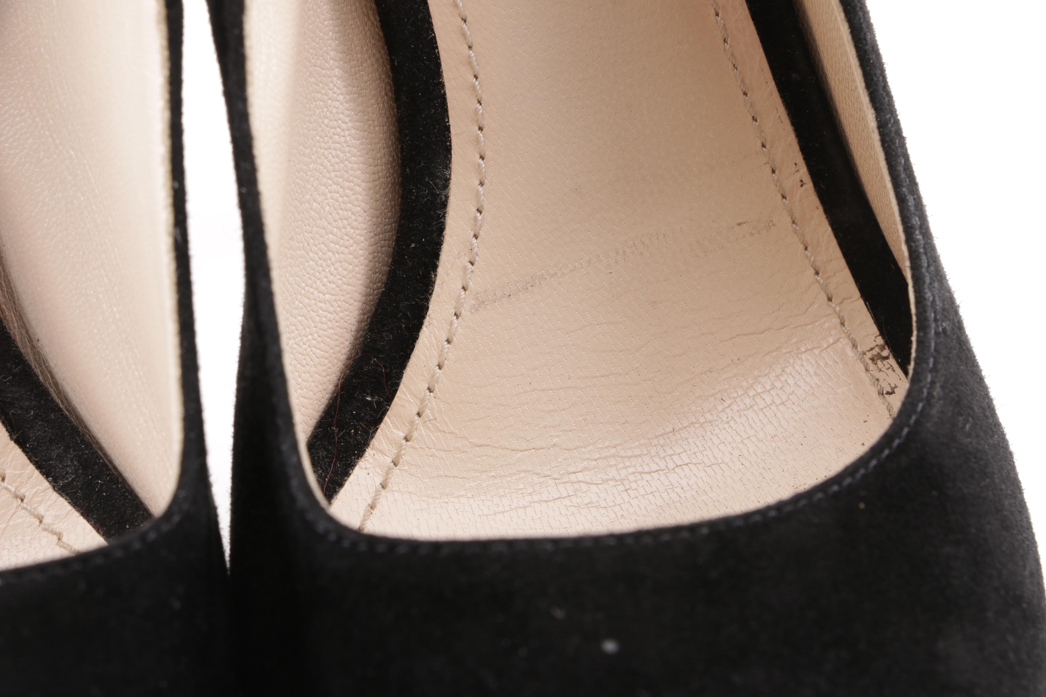 Prada Milano Black Suede Peep-Toe Platform Sandals