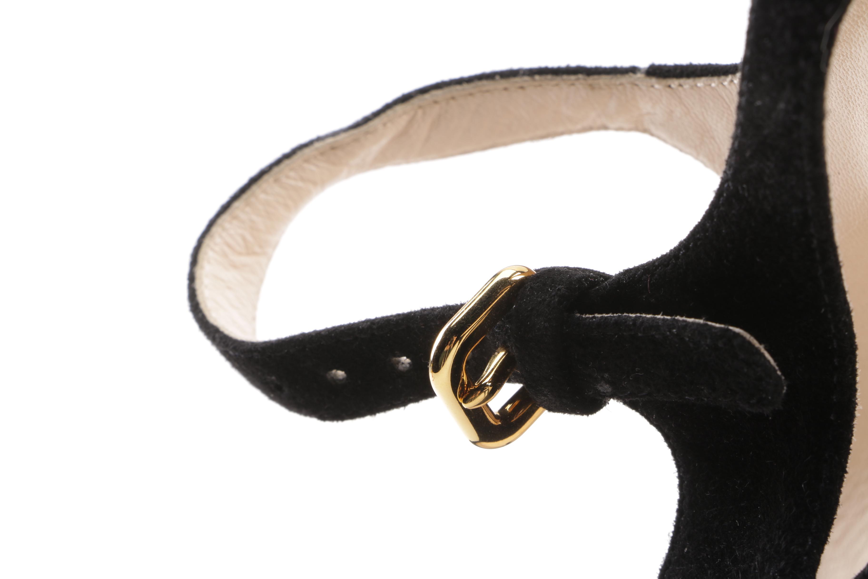 Prada Milano Black Suede Peep-Toe Platform Sandals