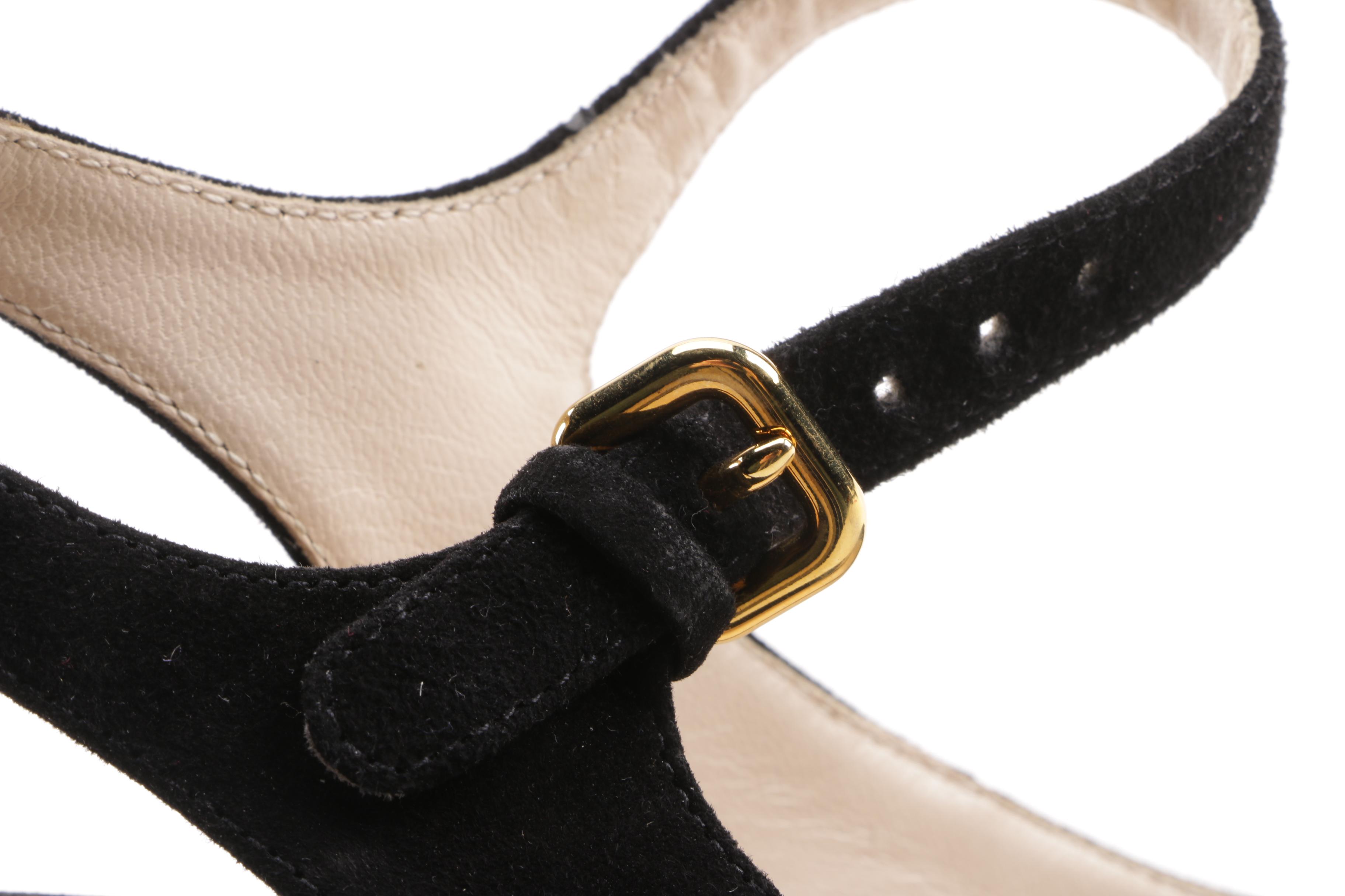 Prada Milano Black Suede Peep-Toe Platform Sandals