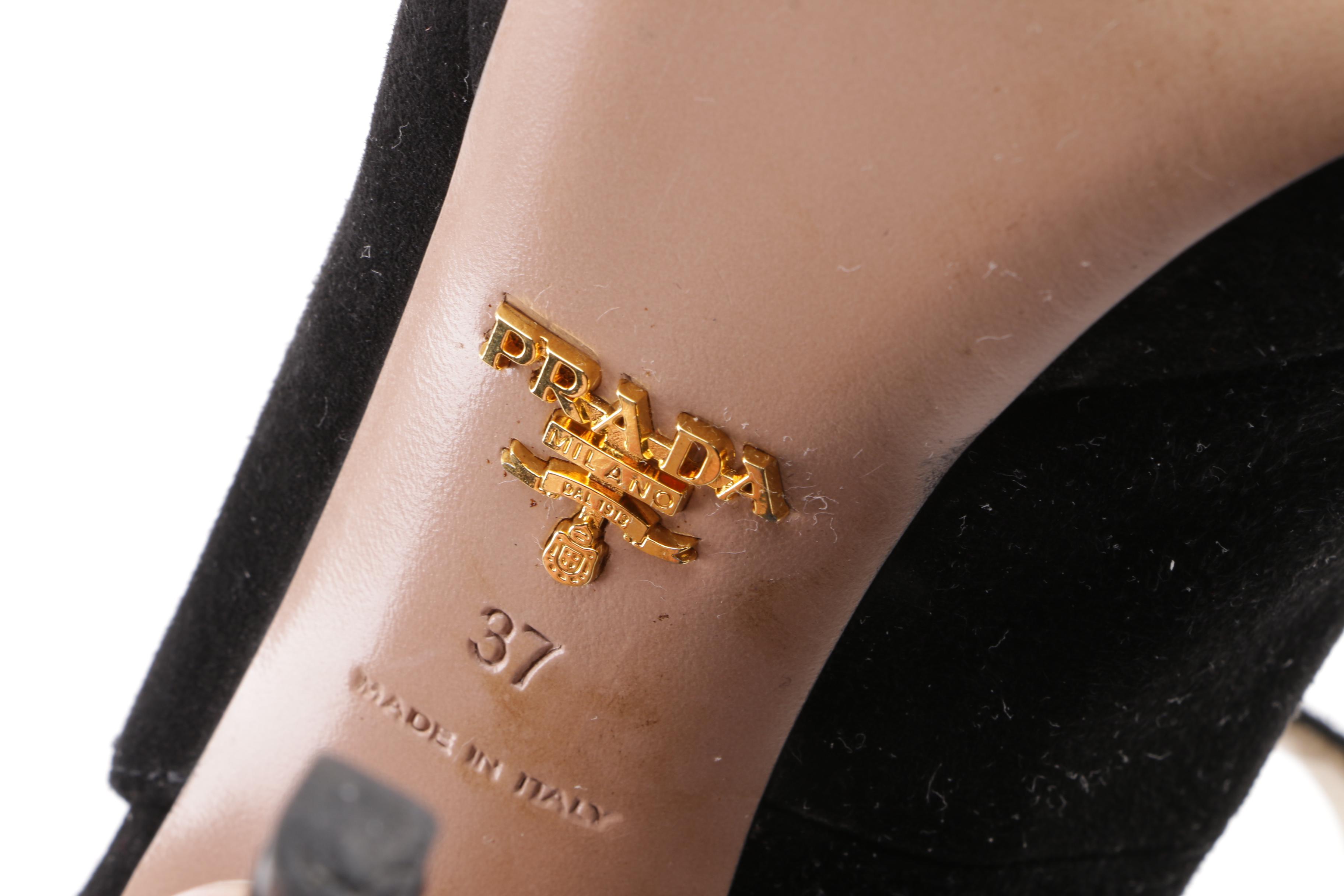 Prada Milano Black Suede Peep-Toe Platform Sandals