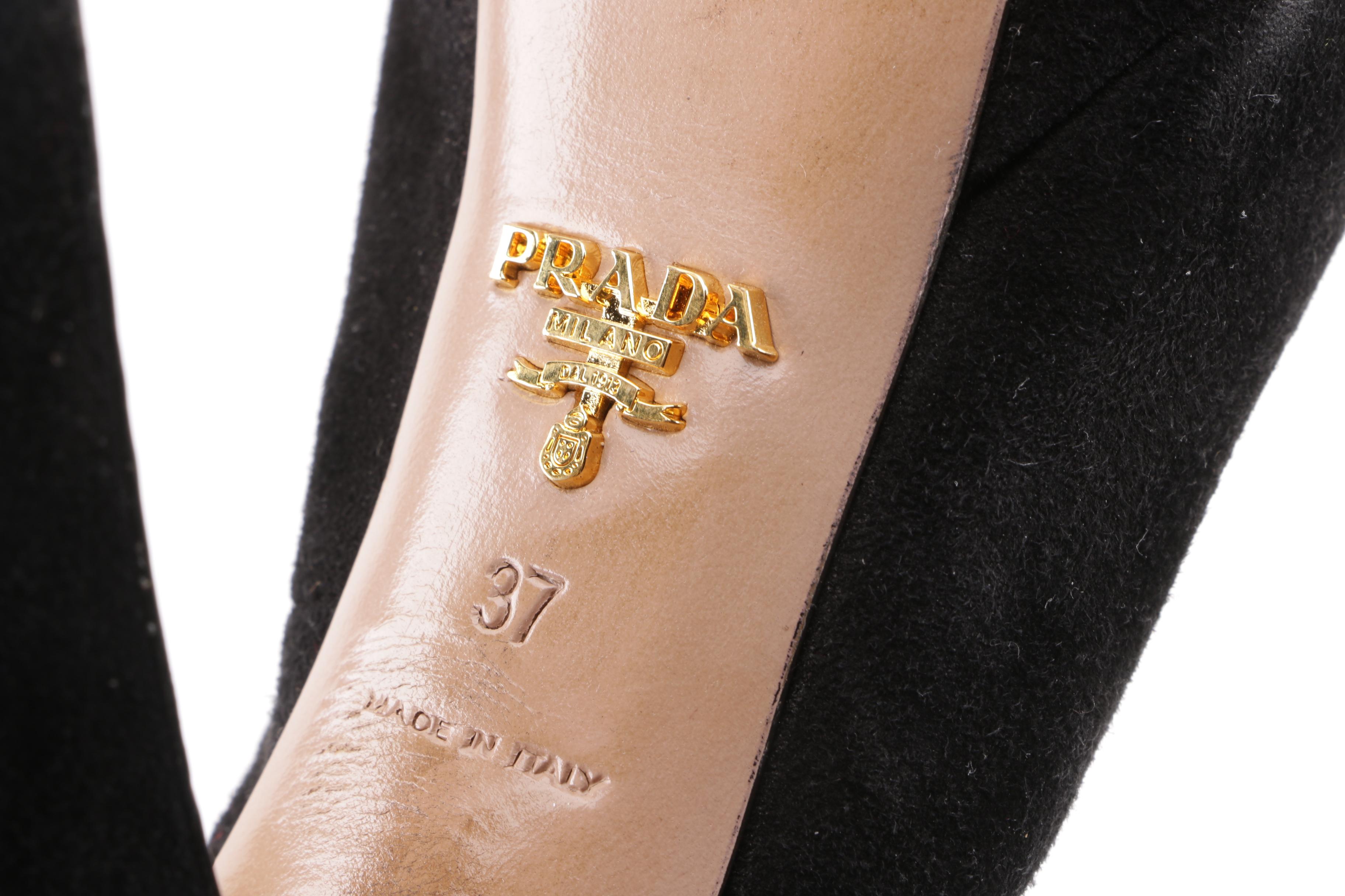 Prada Milano Black Suede Peep-Toe Platform Sandals