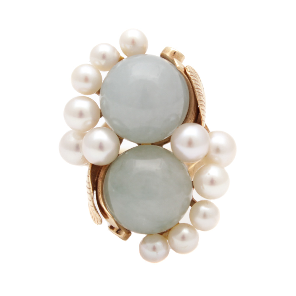 Ming's 14K Yellow Gold Cultured Pearl Green Quartz Ring