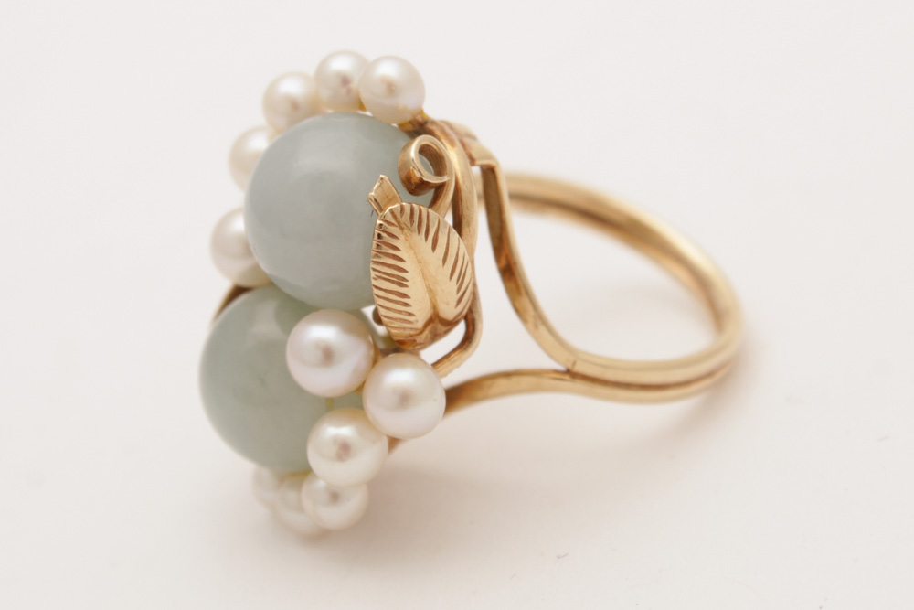 Ming's 14K Yellow Gold Cultured Pearl Green Quartz Ring