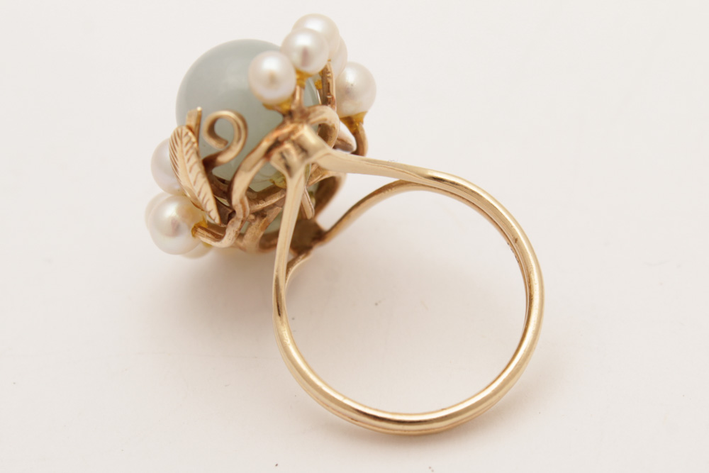 Ming's 14K Yellow Gold Cultured Pearl Green Quartz Ring