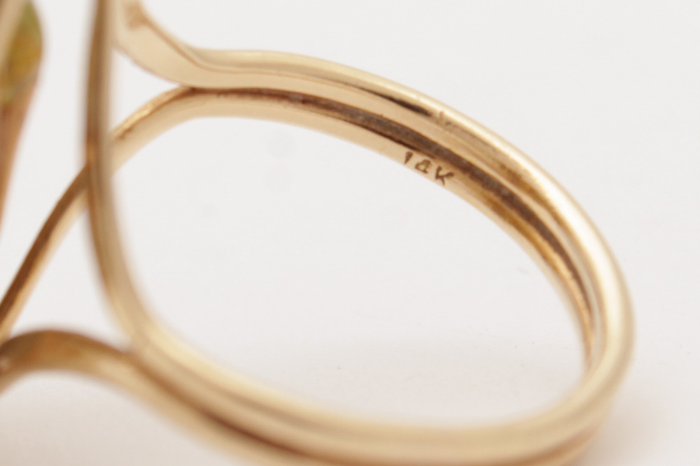 Ming's 14K Yellow Gold Cultured Pearl Green Quartz Ring