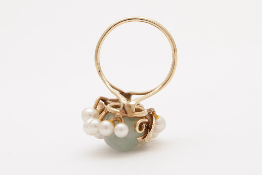 Ming's 14K Yellow Gold Cultured Pearl Green Quartz Ring
