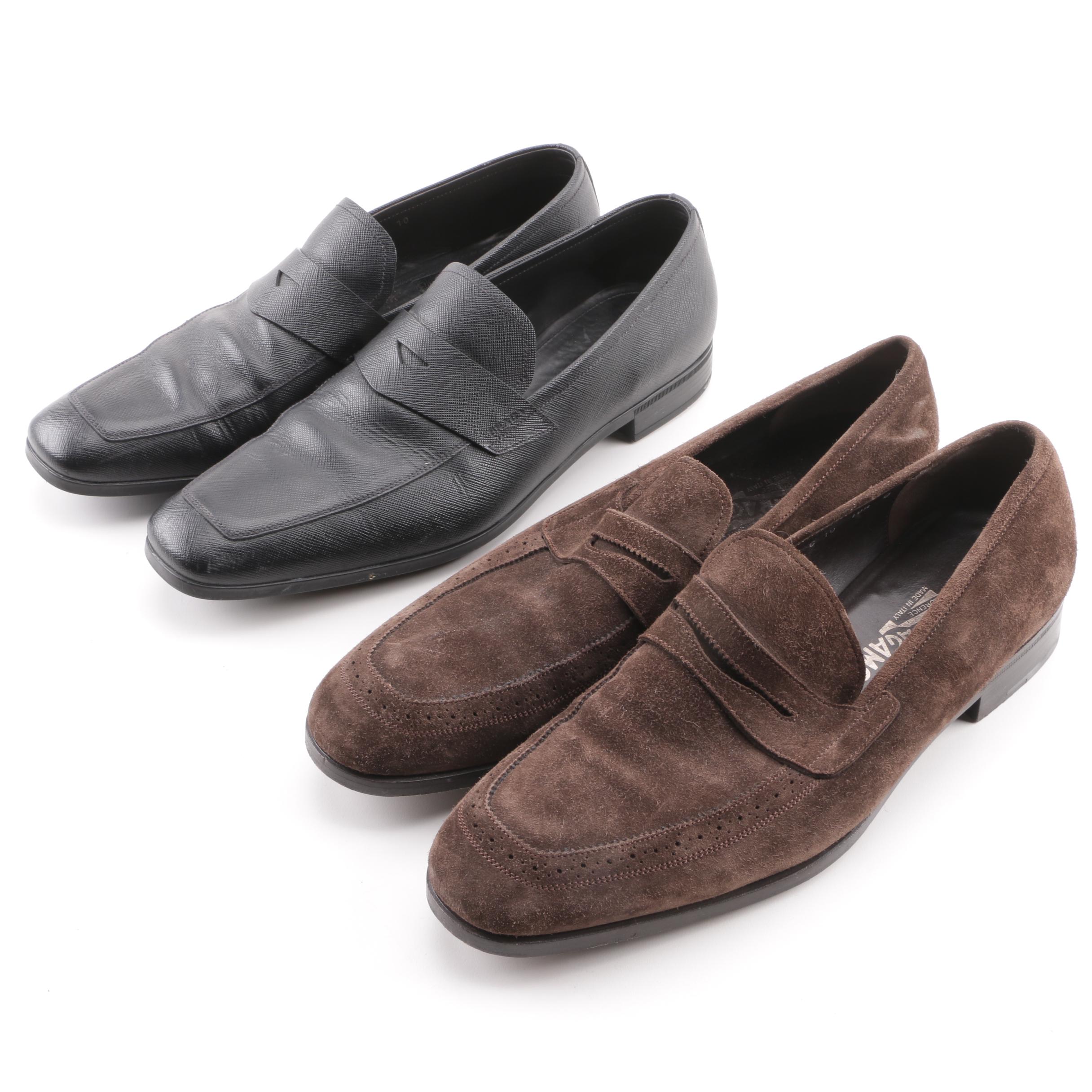 Men's Prada and Salvatore Ferragamo Leather and Suede Penny Loafers