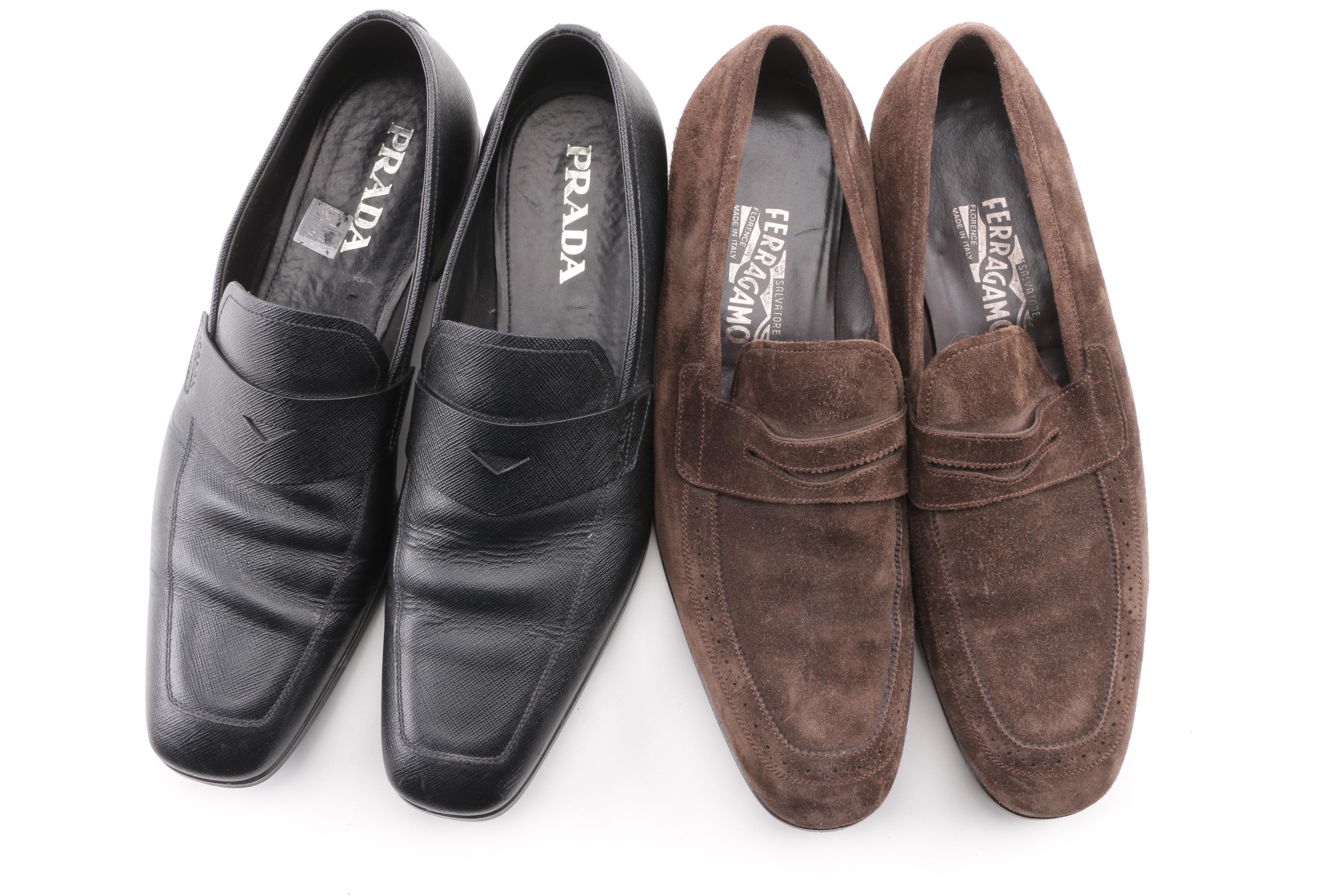 Men's Prada and Salvatore Ferragamo Leather and Suede Penny Loafers