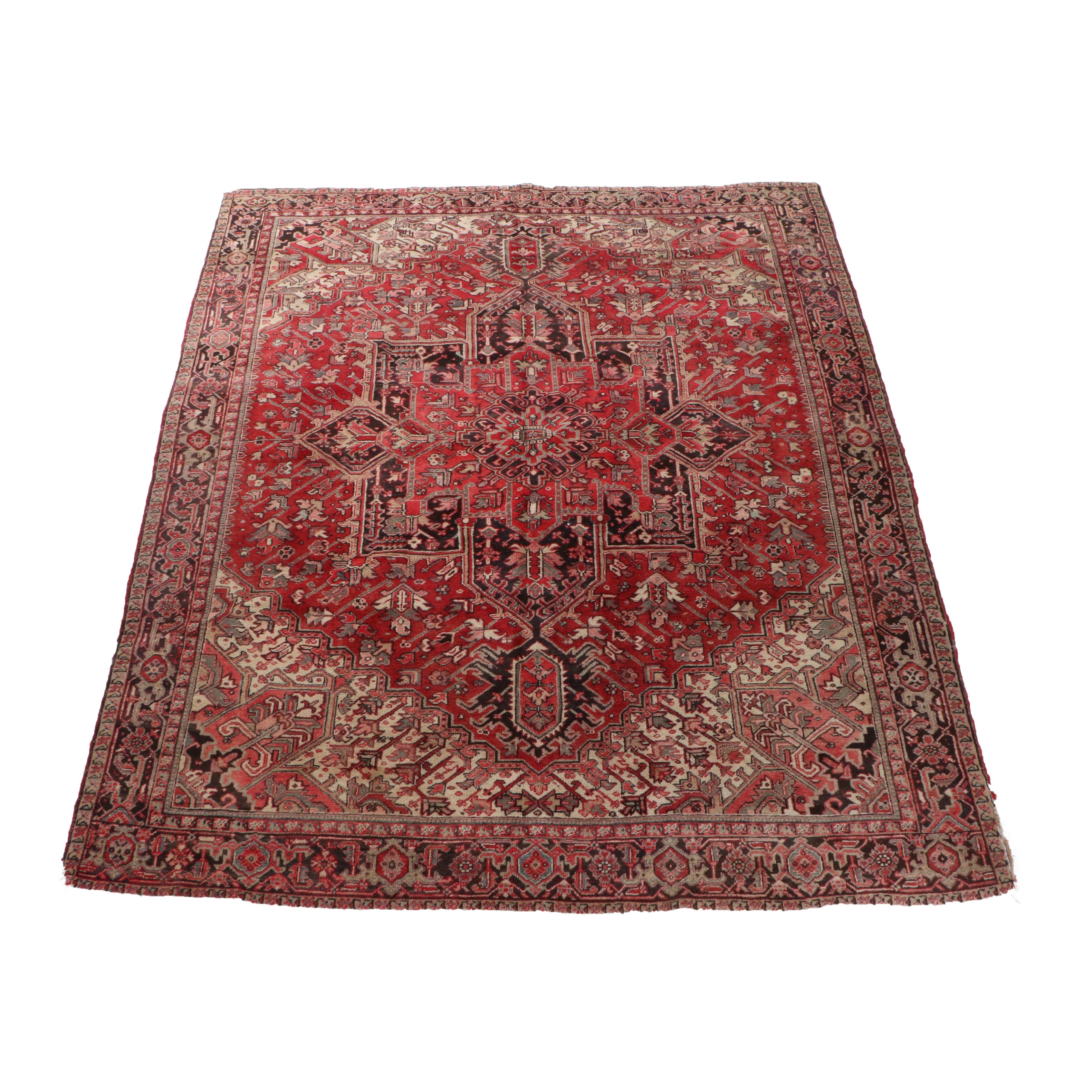 Hand-Knotted Persian Heriz Wool Room Sized Rug