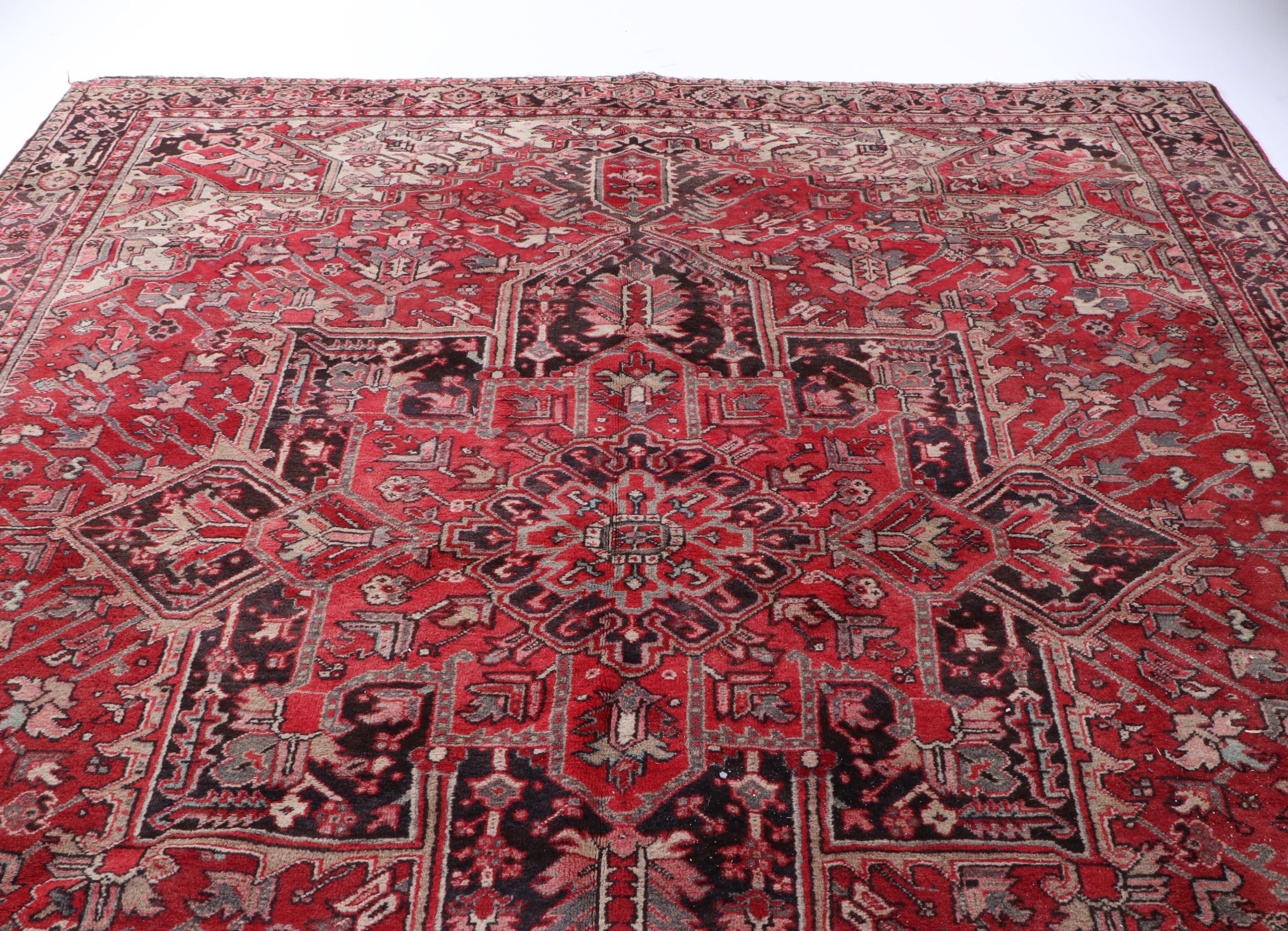Hand-Knotted Persian Heriz Wool Room Sized Rug