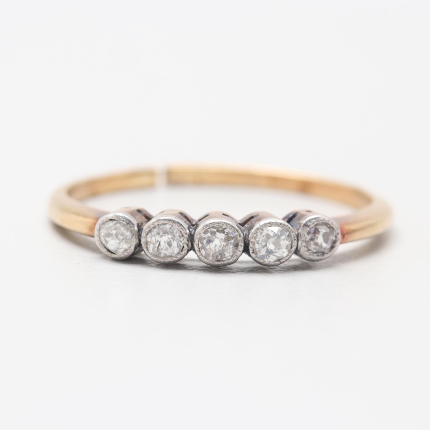 14K Yellow Gold Diamond Ring with Platinum Accents