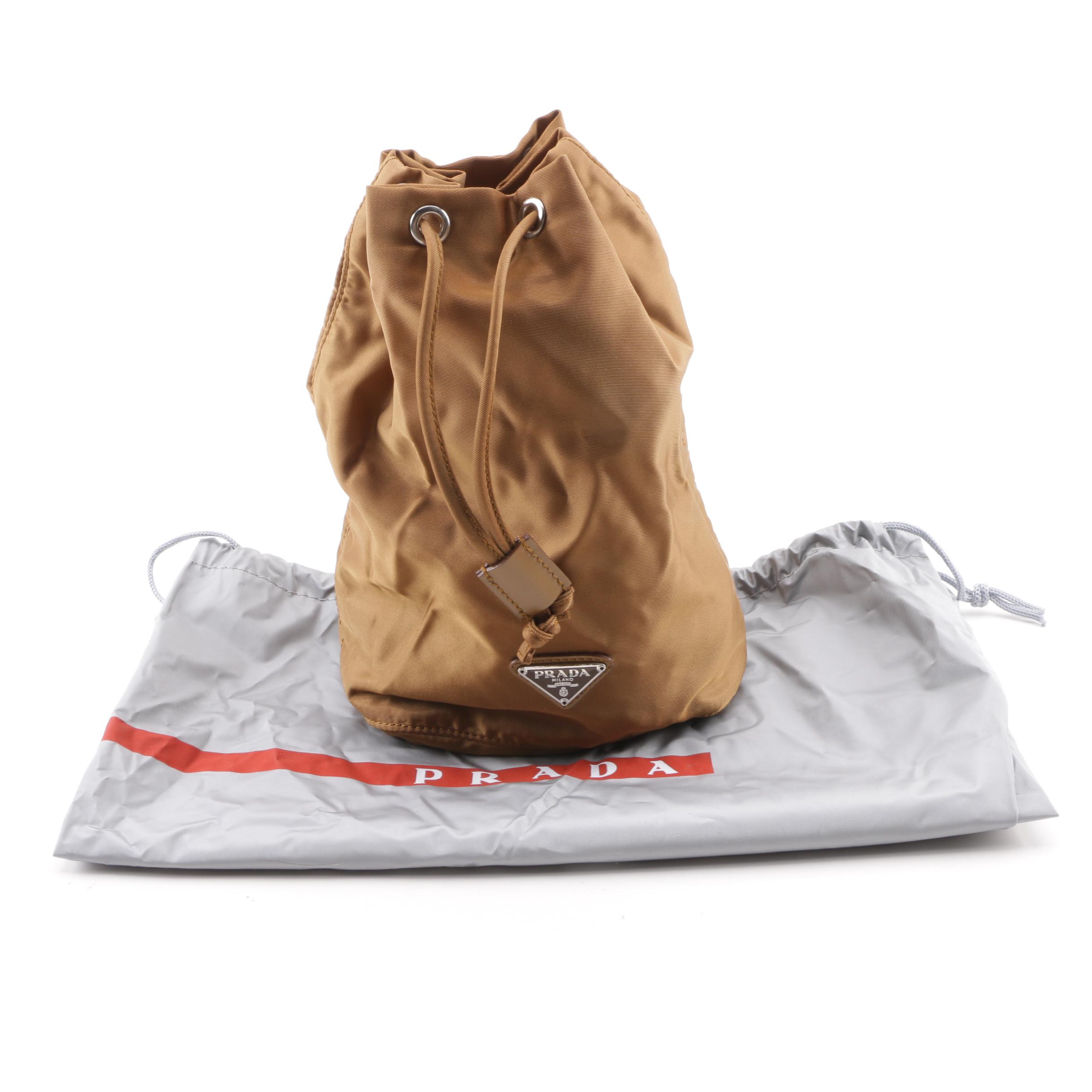 Prada Vela Tobacco Nylon Drawstring Pouch