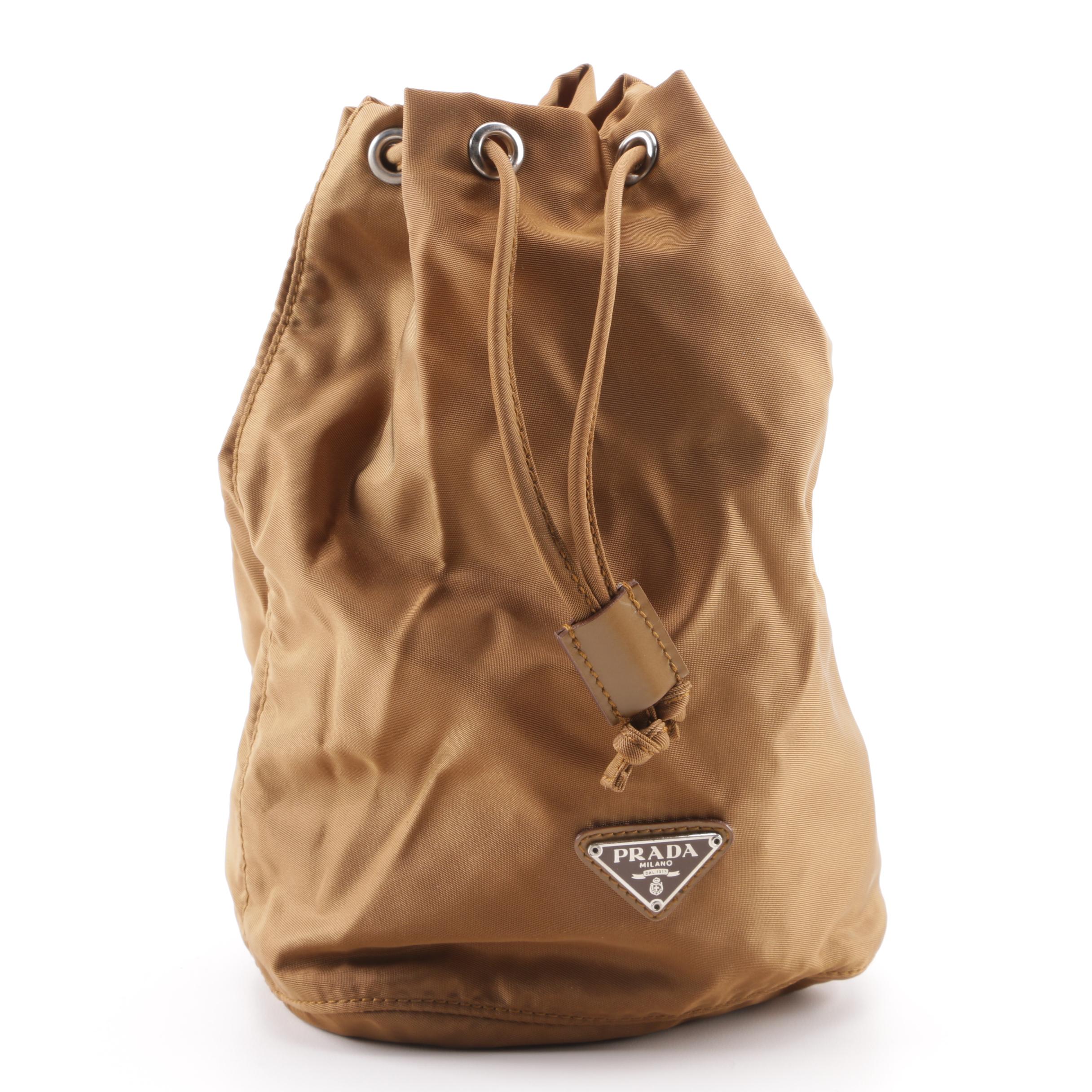 Prada Vela Tobacco Nylon Drawstring Pouch