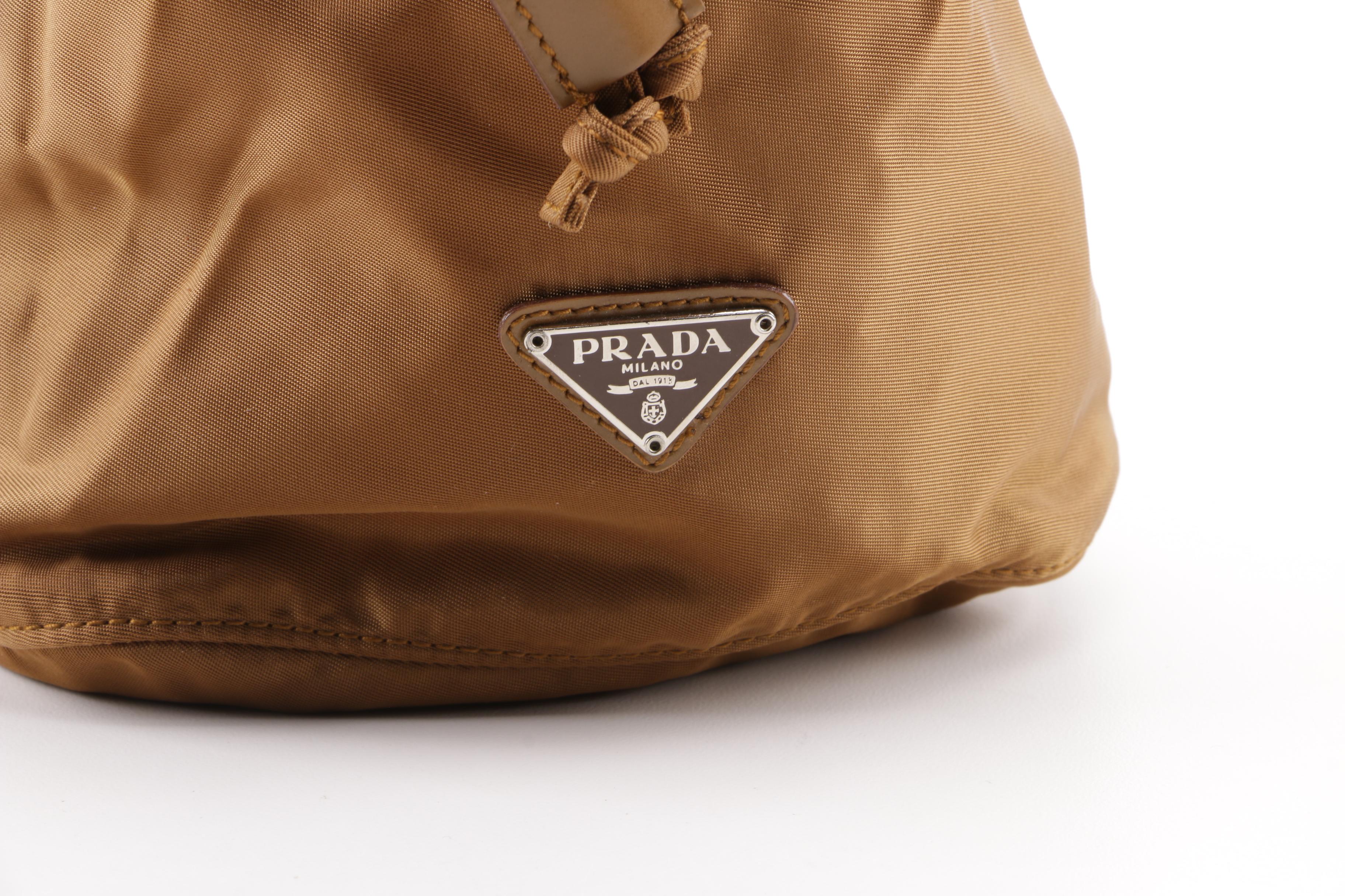 Prada Vela Tobacco Nylon Drawstring Pouch