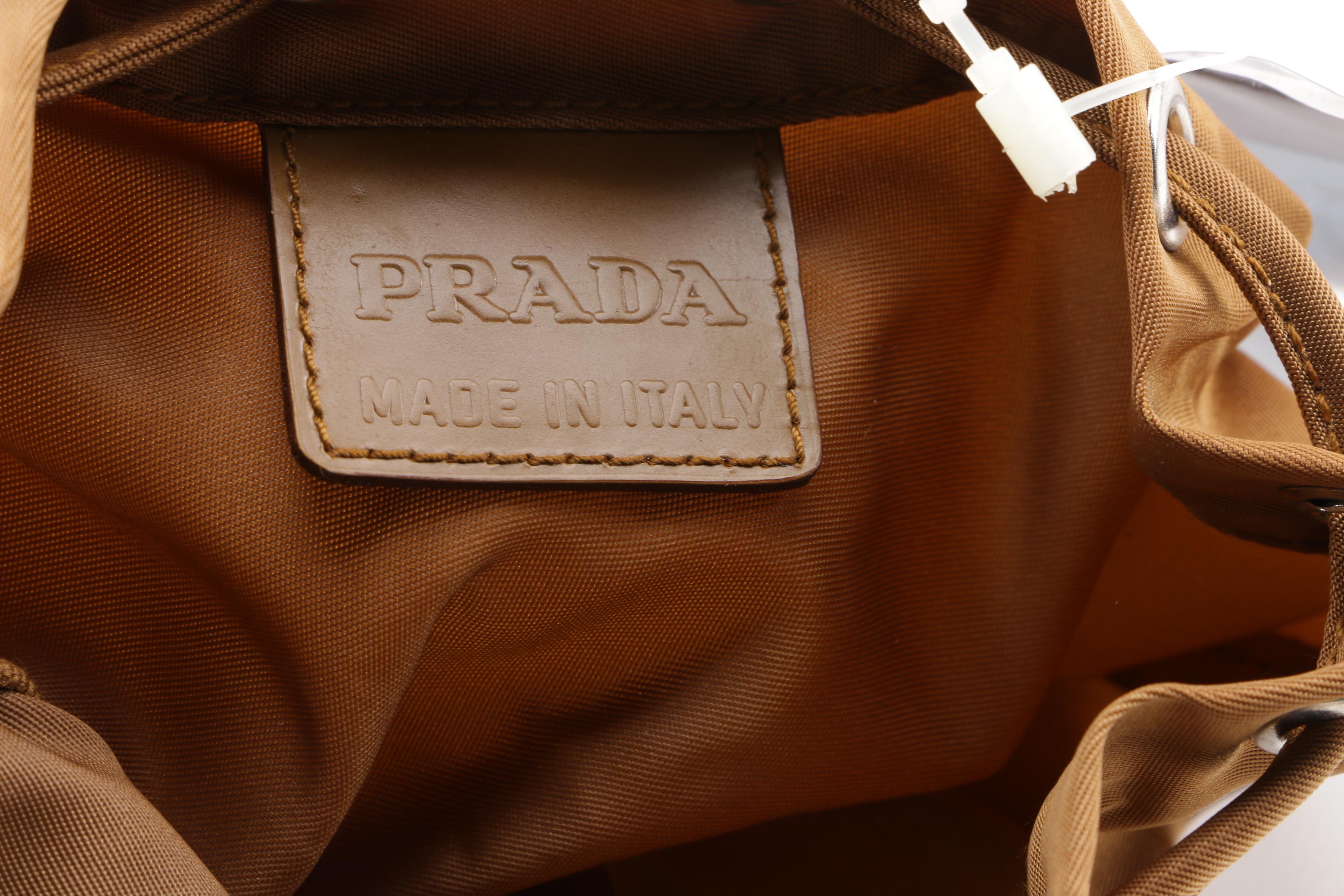 Prada Vela Tobacco Nylon Drawstring Pouch