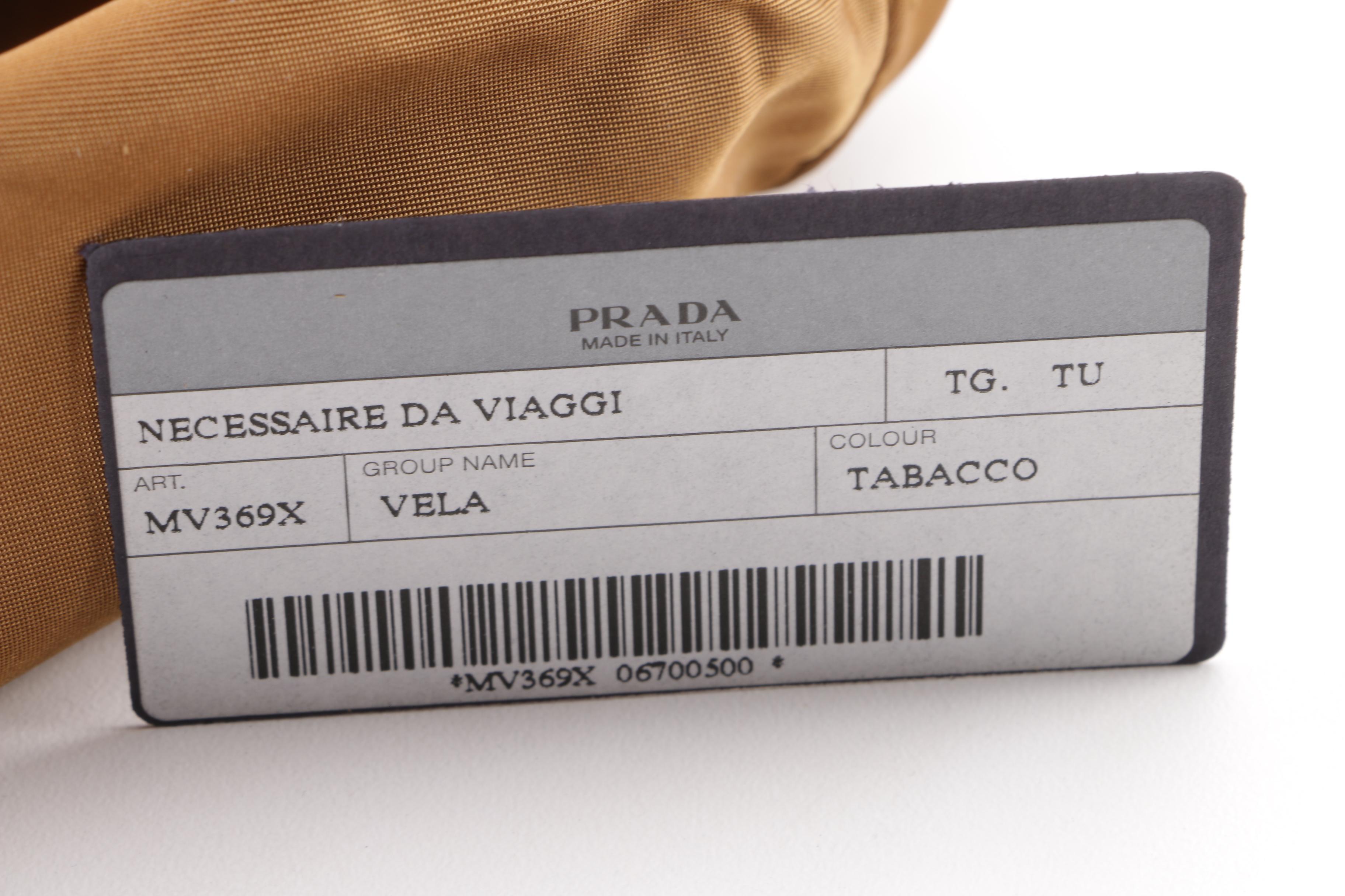 Prada Vela Tobacco Nylon Drawstring Pouch