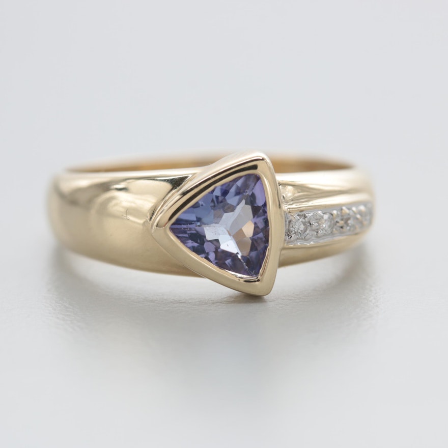 14K Yellow Gold Tanzanite and Diamond Ring