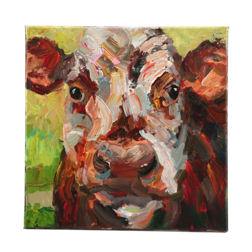 Elle Raines Oil Bovine Portrait Painting