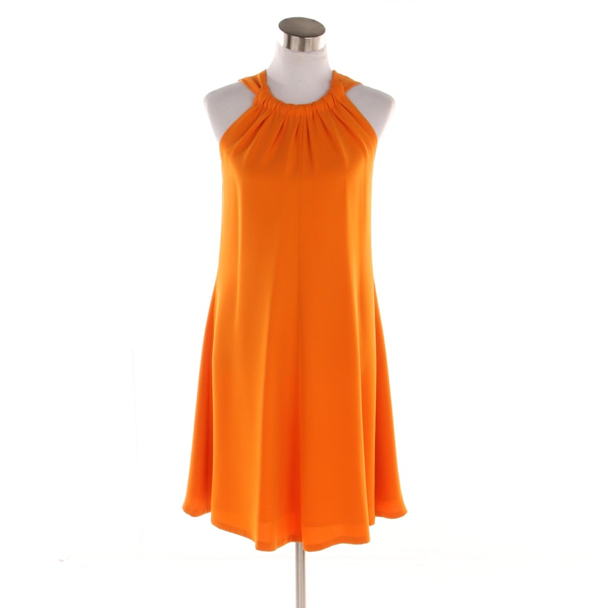 Women's Oscar de la Renta Tangerine Silk Trapeze Cocktail Dress