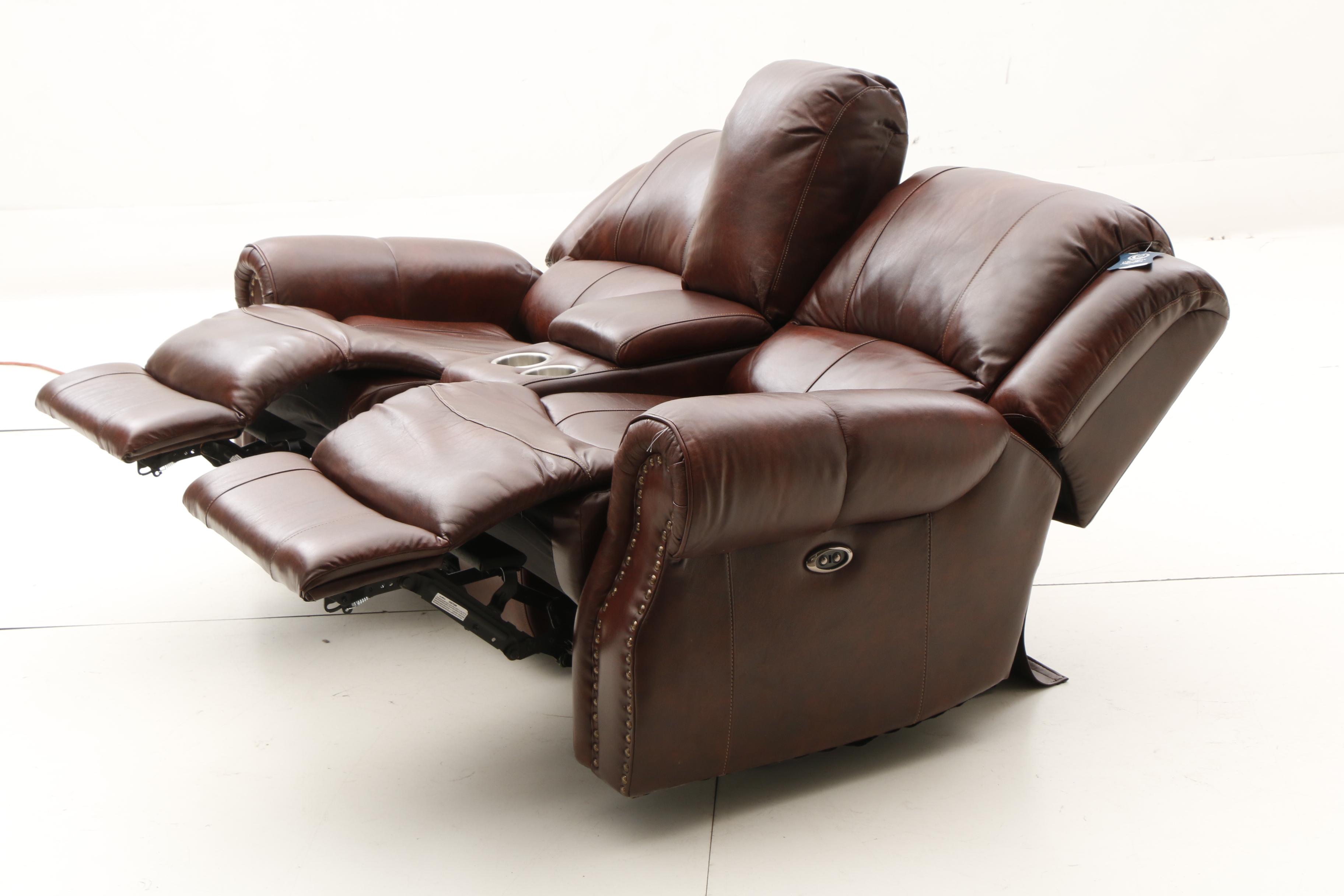 Contemporary Bonded Leather Home Theater Reclining Love Seat by Furniture Fair