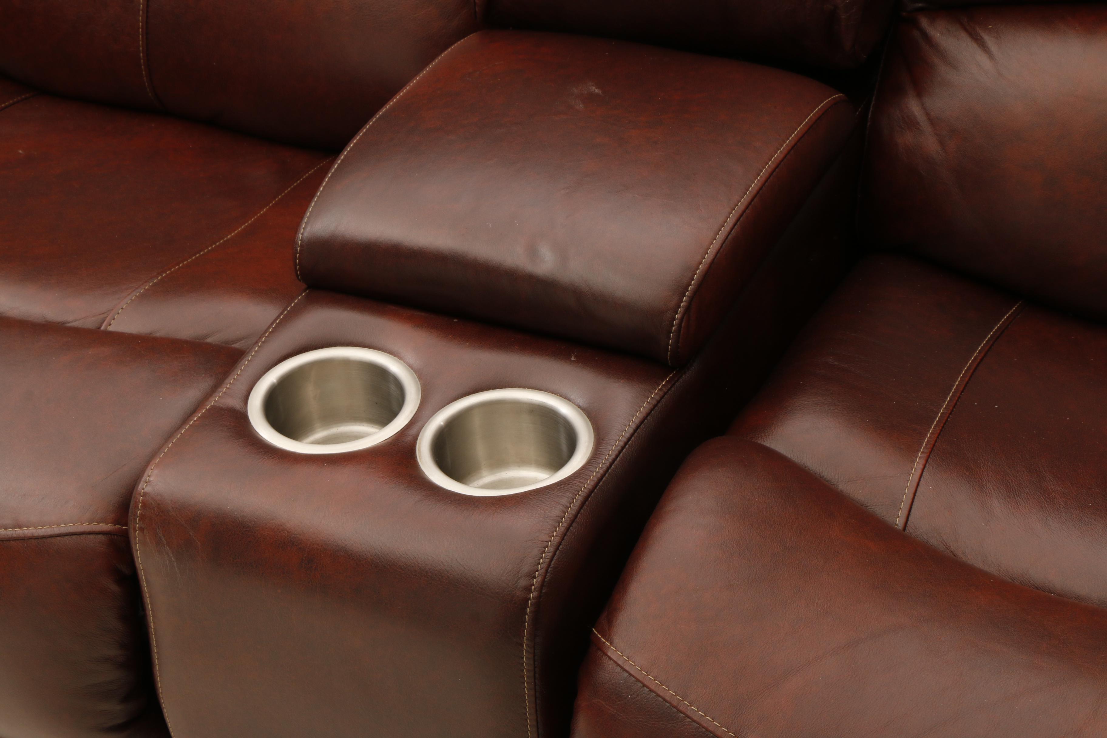 Contemporary Bonded Leather Home Theater Reclining Love Seat by Furniture Fair