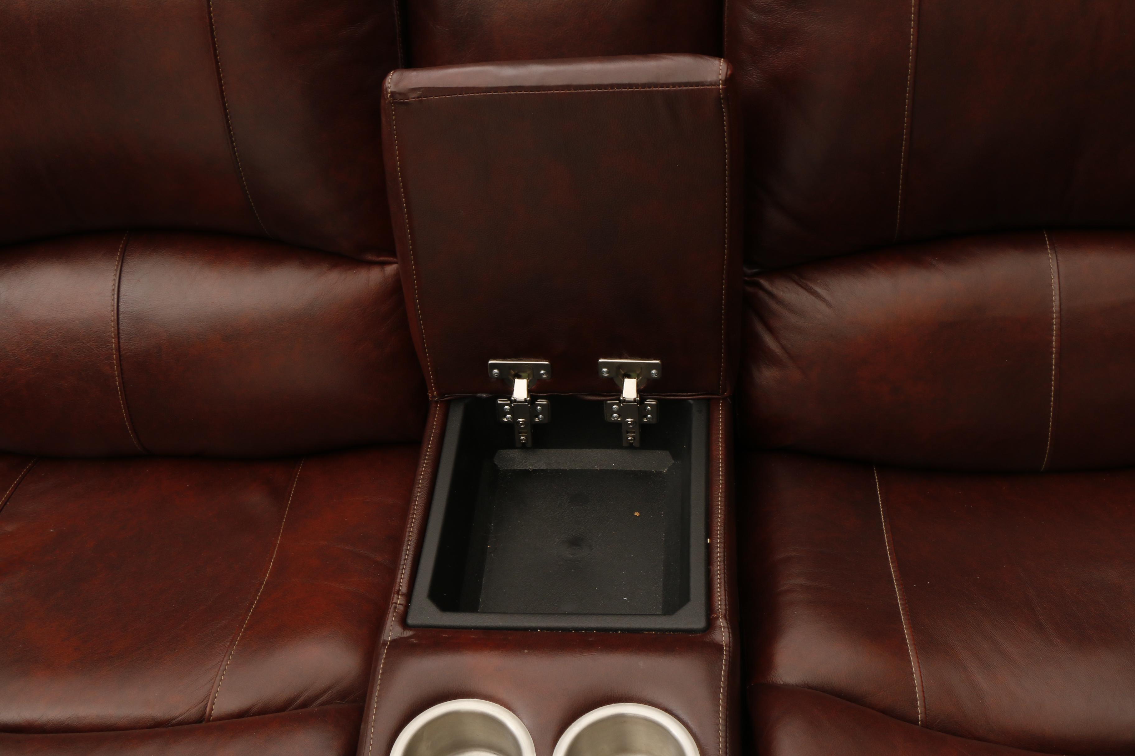 Contemporary Bonded Leather Home Theater Reclining Love Seat by Furniture Fair