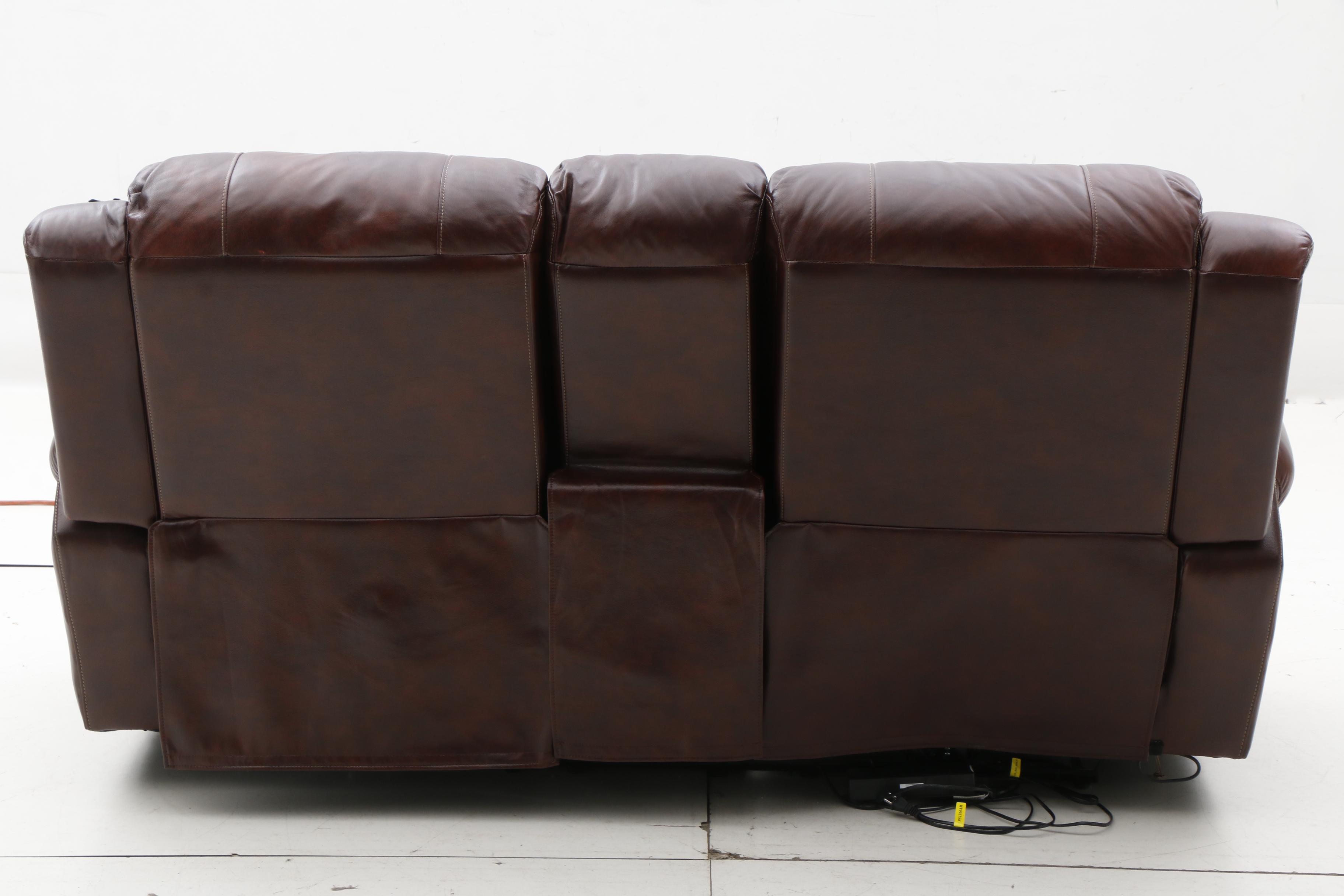 Contemporary Bonded Leather Home Theater Reclining Love Seat by Furniture Fair