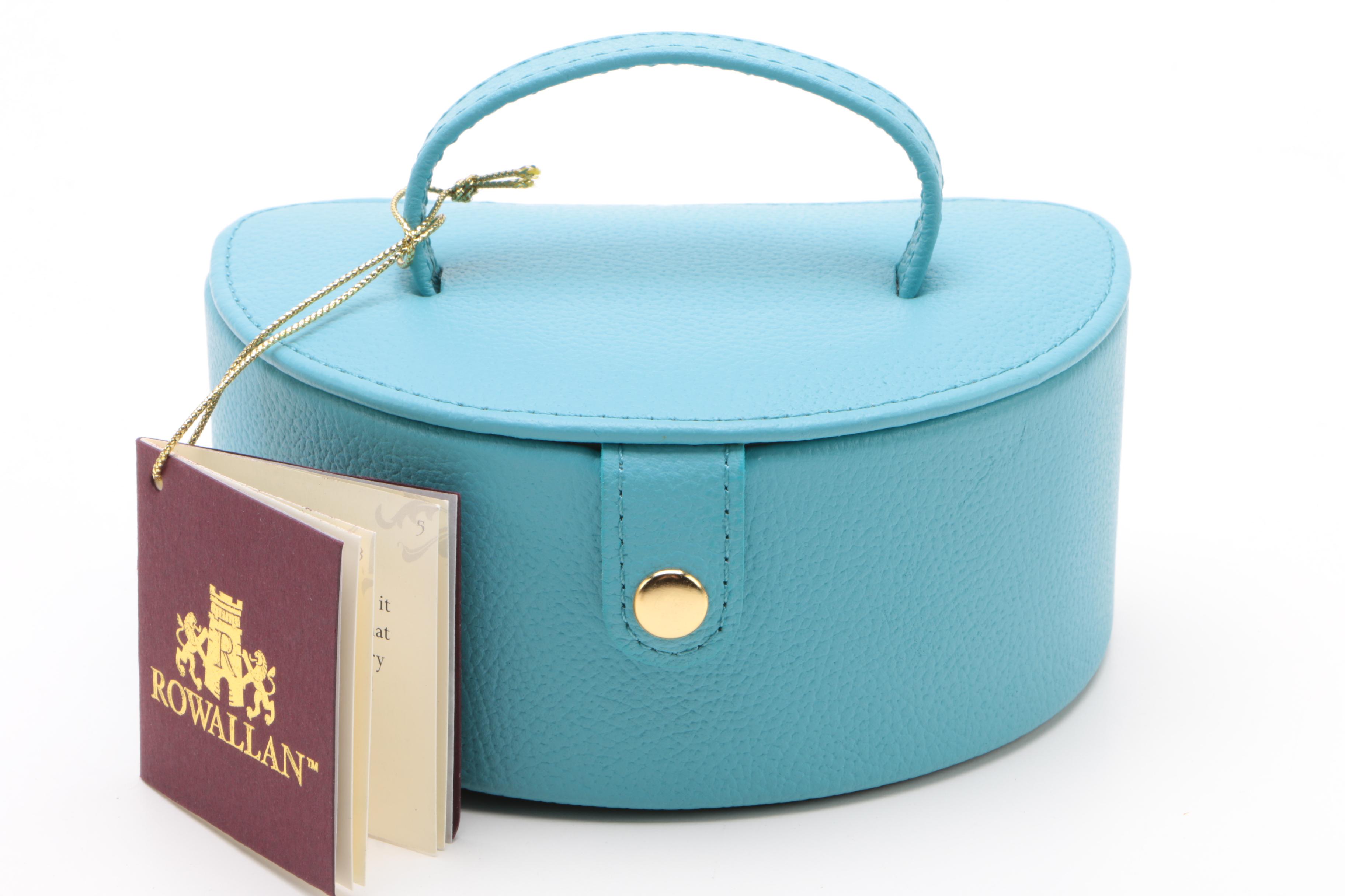 Rowallan Blue Full Grain Leather Jewelry Cases and Travel Alarm Clock