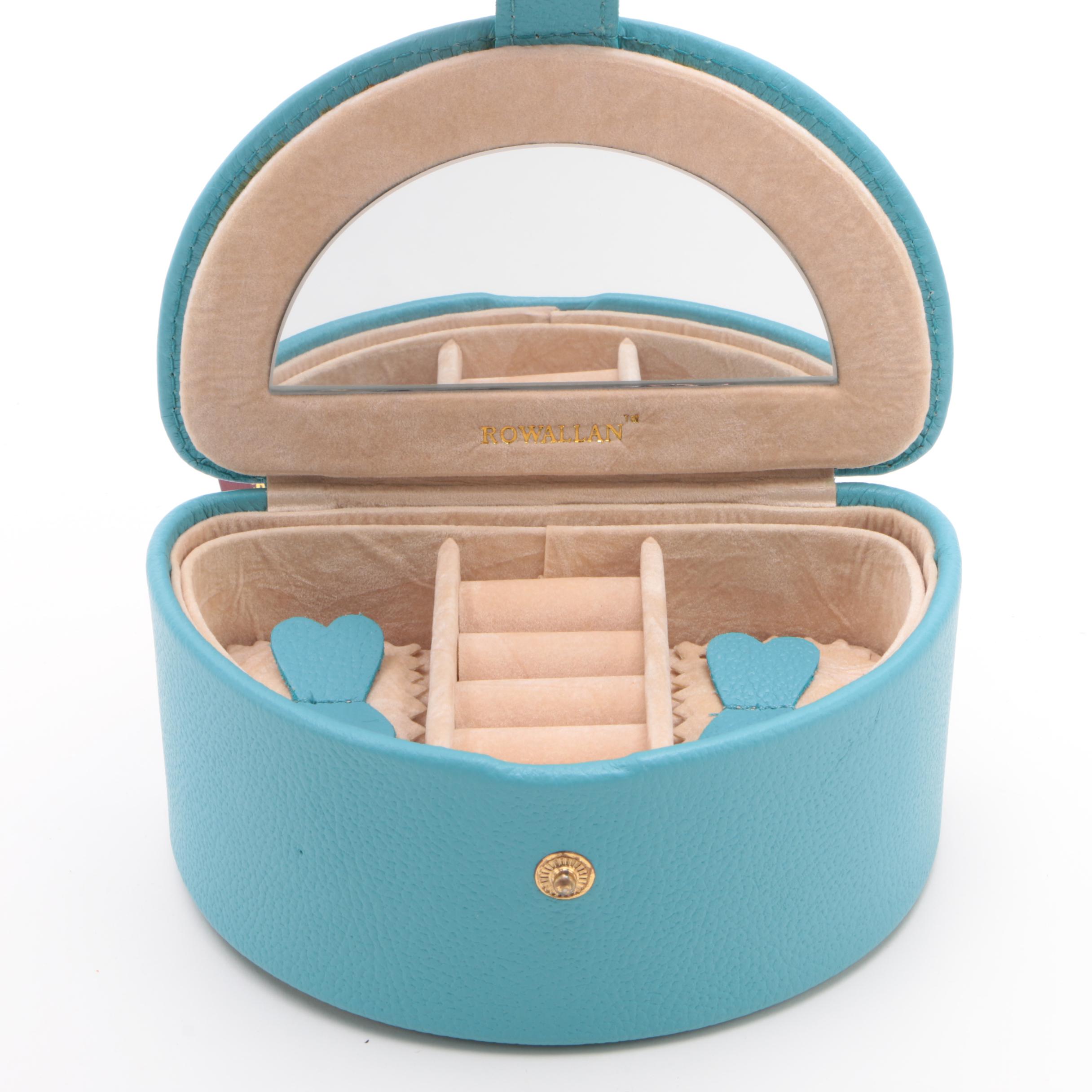 Rowallan Blue Full Grain Leather Jewelry Cases and Travel Alarm Clock