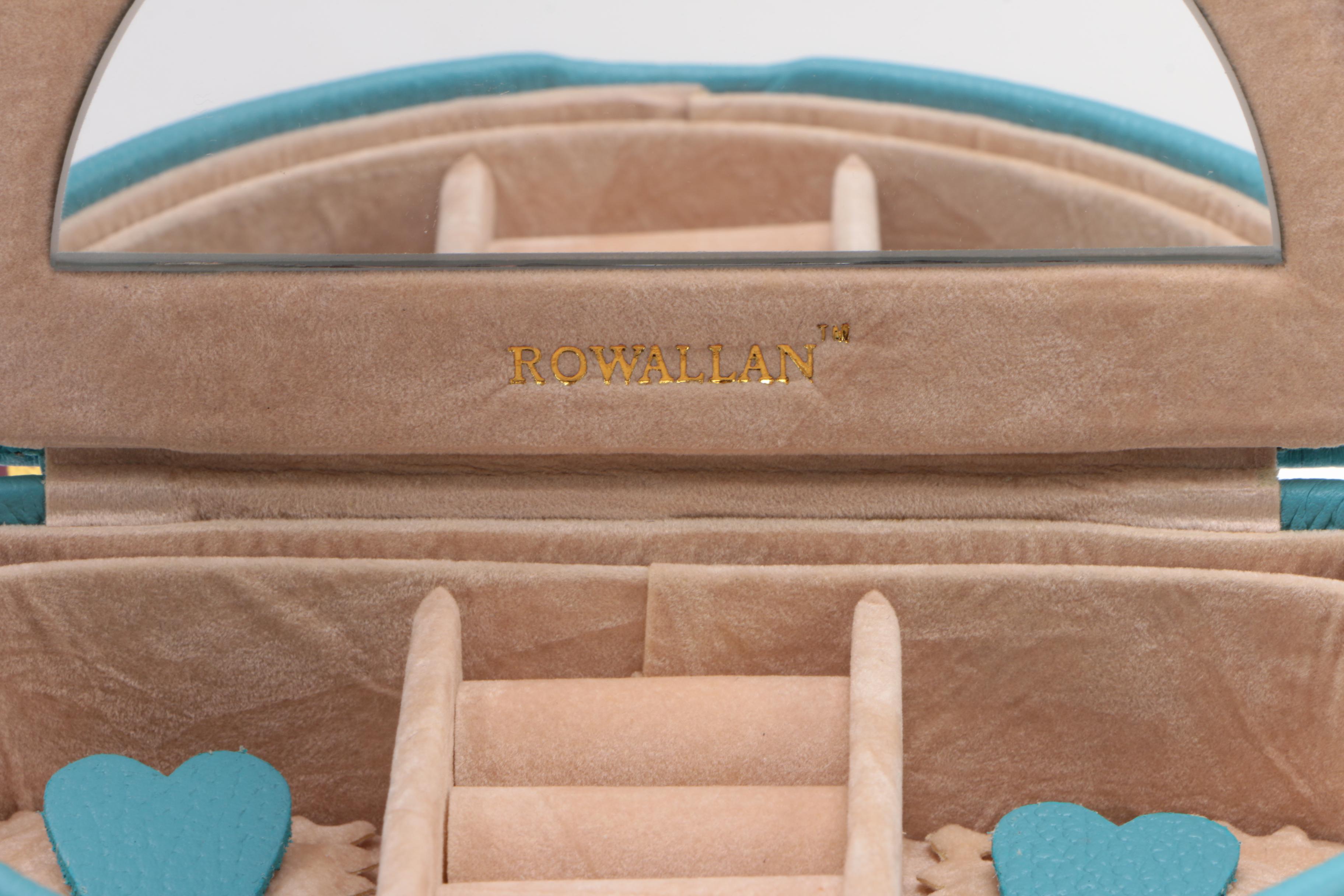 Rowallan Blue Full Grain Leather Jewelry Cases and Travel Alarm Clock