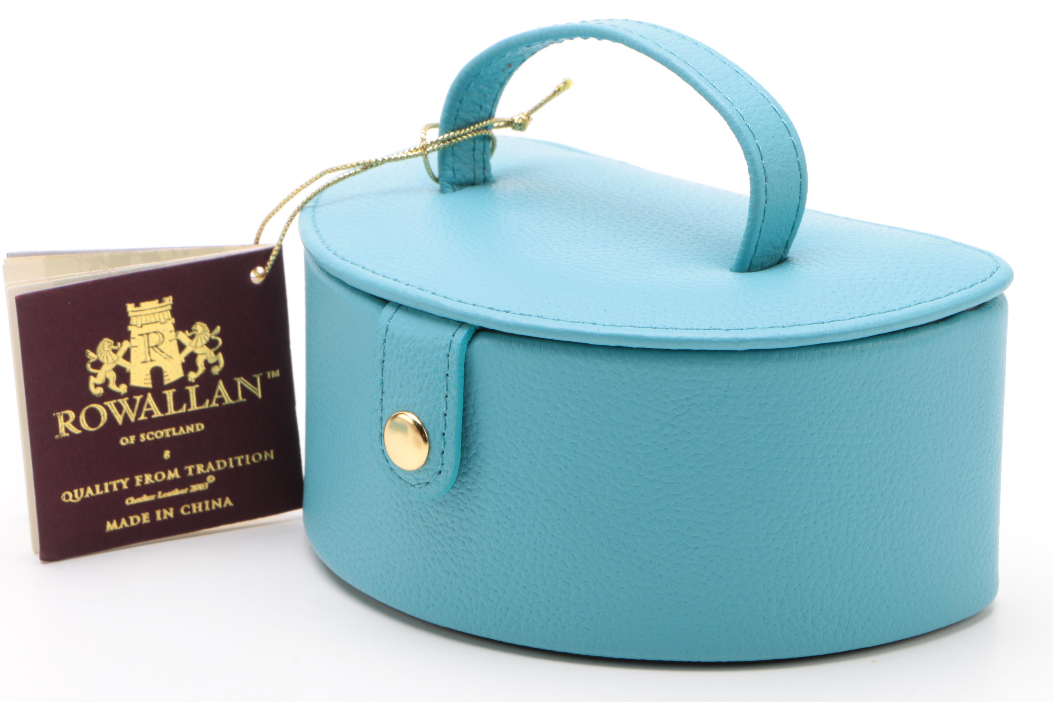 Rowallan Blue Full Grain Leather Jewelry Cases and Travel Alarm Clock