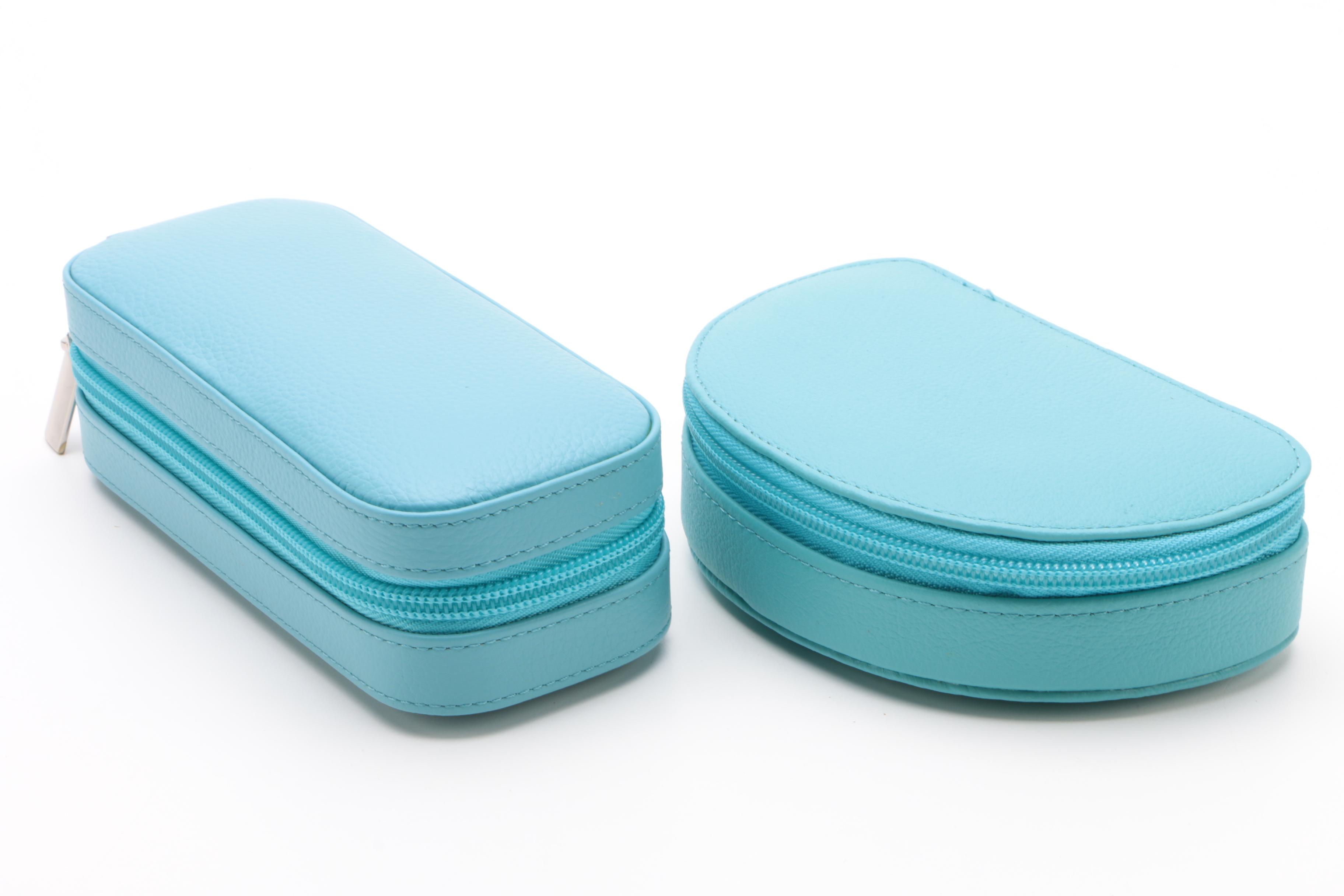 Rowallan Blue Full Grain Leather Jewelry Cases and Travel Alarm Clock