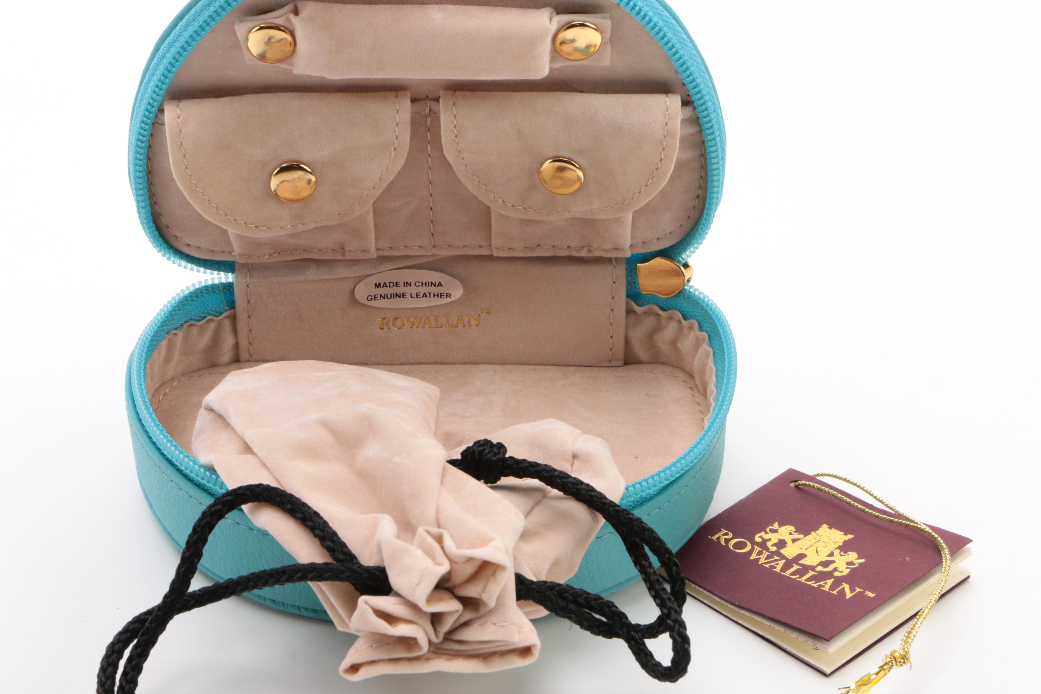 Rowallan Blue Full Grain Leather Jewelry Cases and Travel Alarm Clock