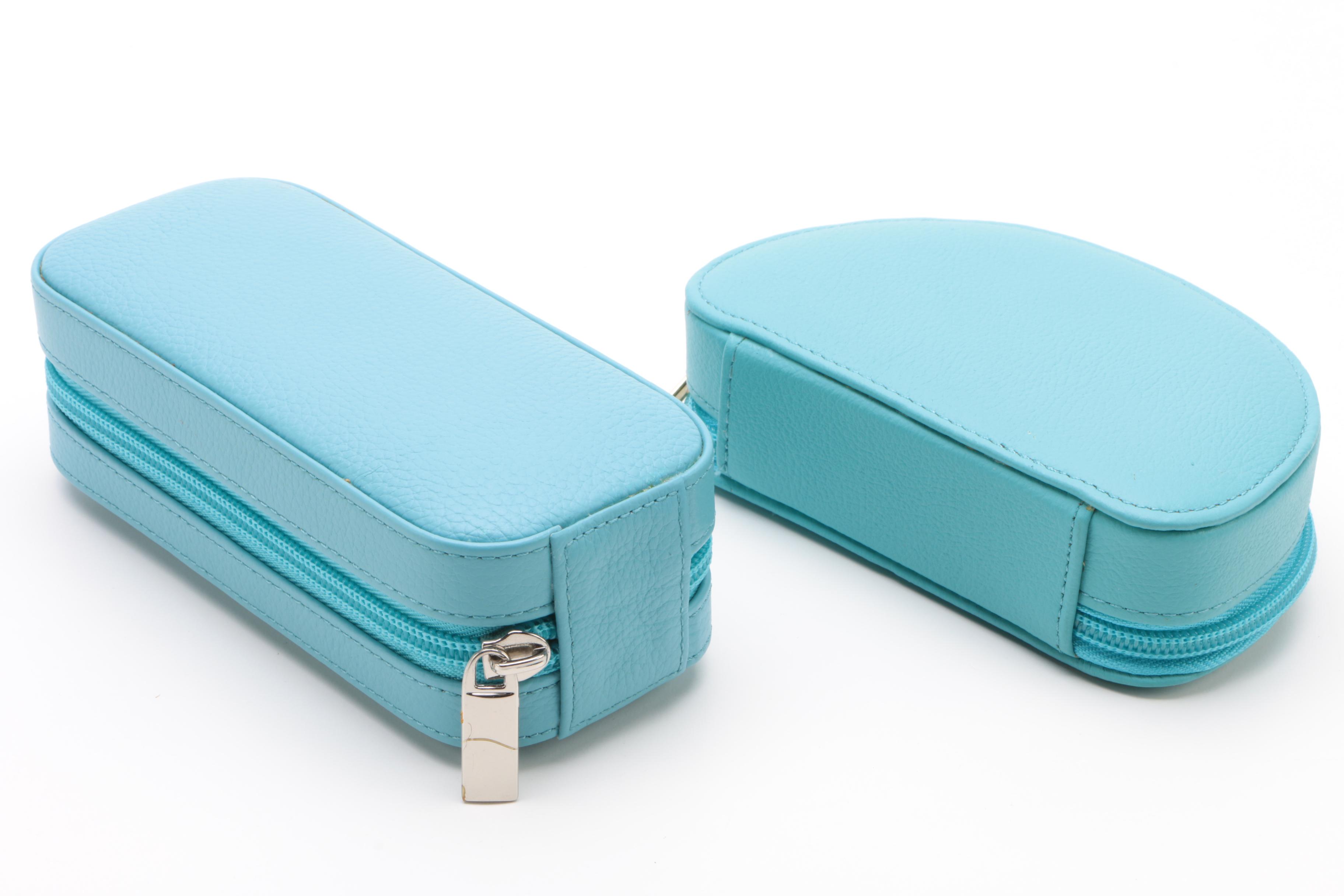 Rowallan Blue Full Grain Leather Jewelry Cases and Travel Alarm Clock