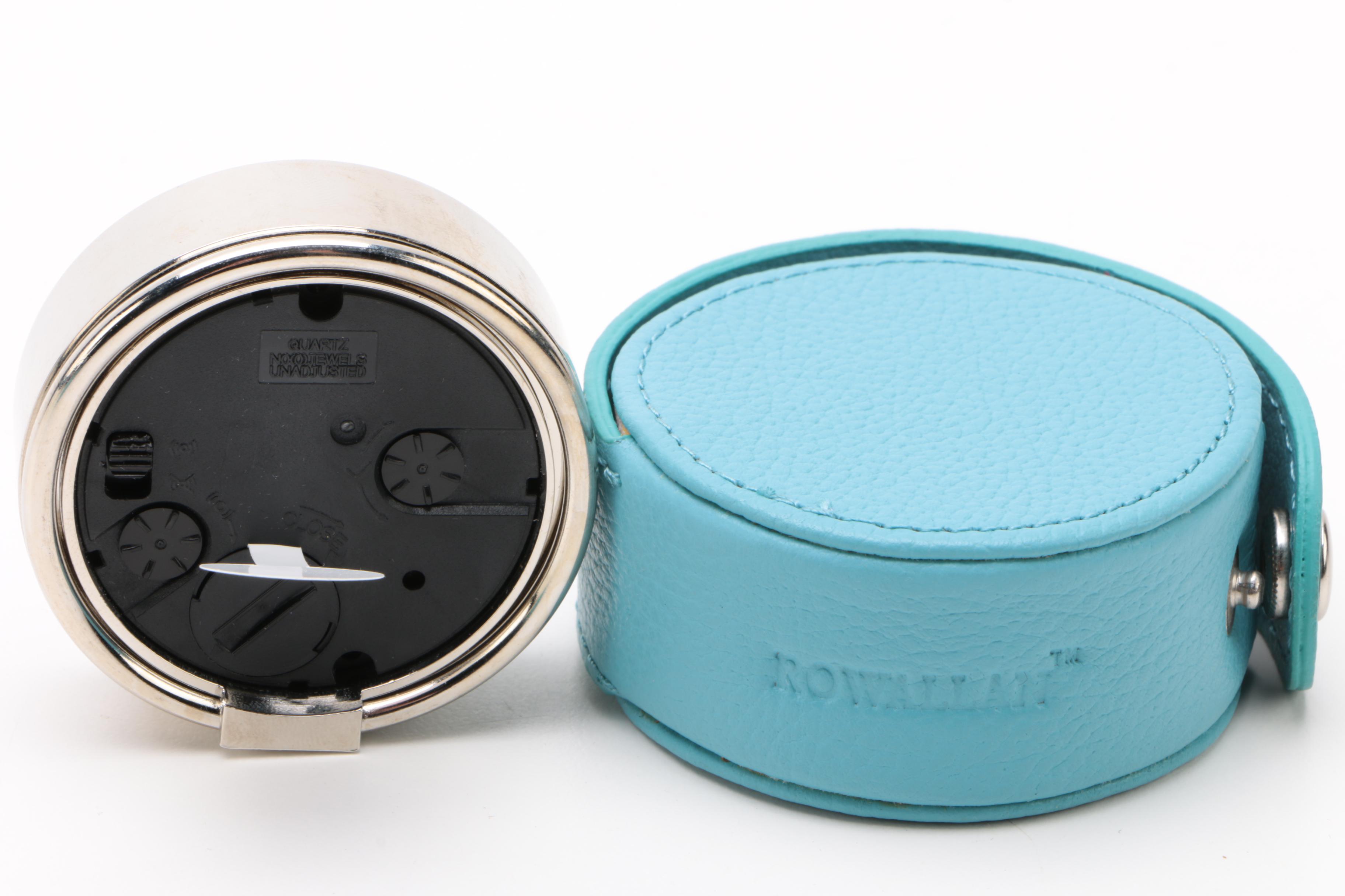 Rowallan Blue Full Grain Leather Jewelry Cases and Travel Alarm Clock