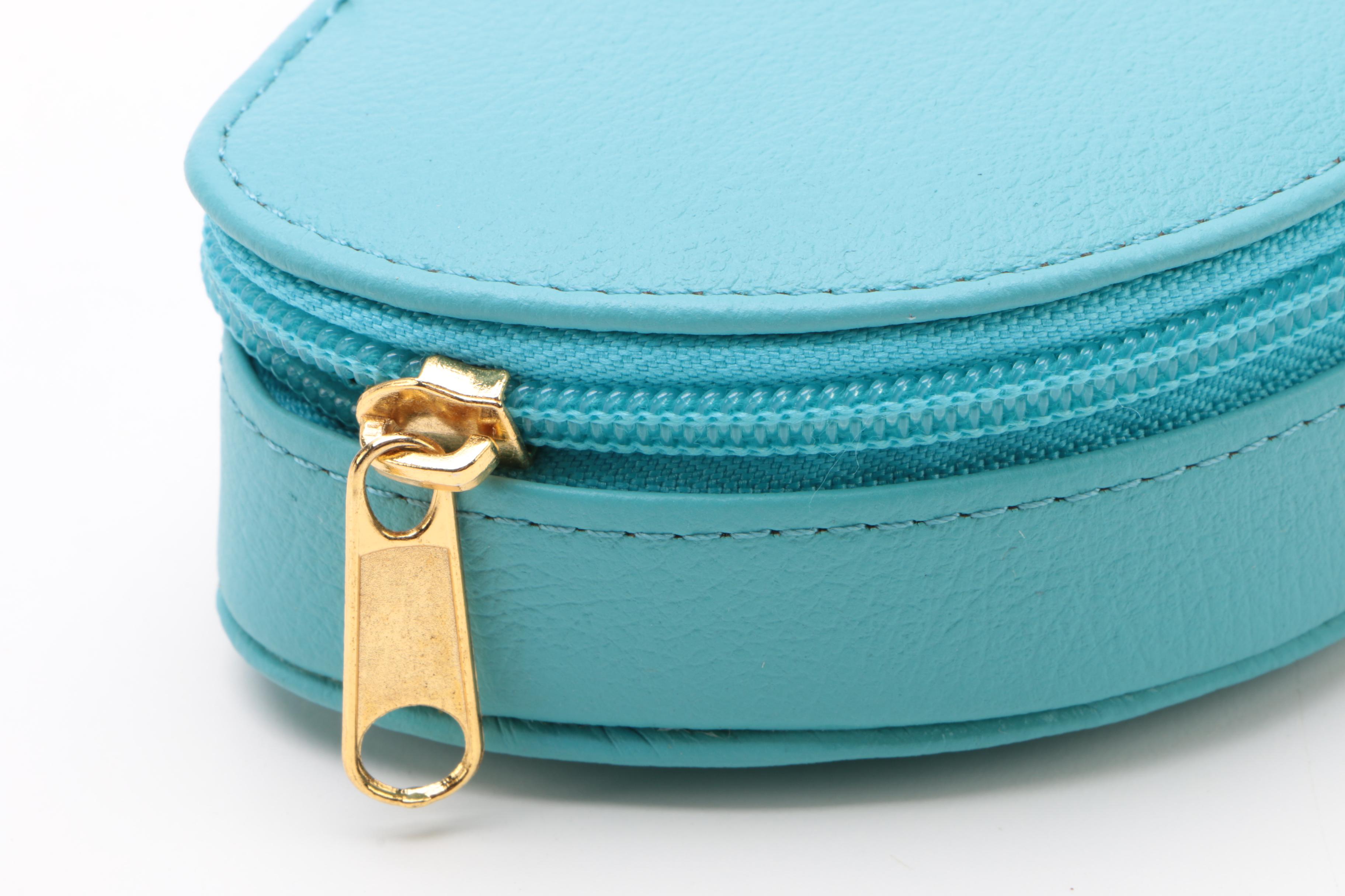 Rowallan Blue Full Grain Leather Jewelry Cases and Travel Alarm Clock