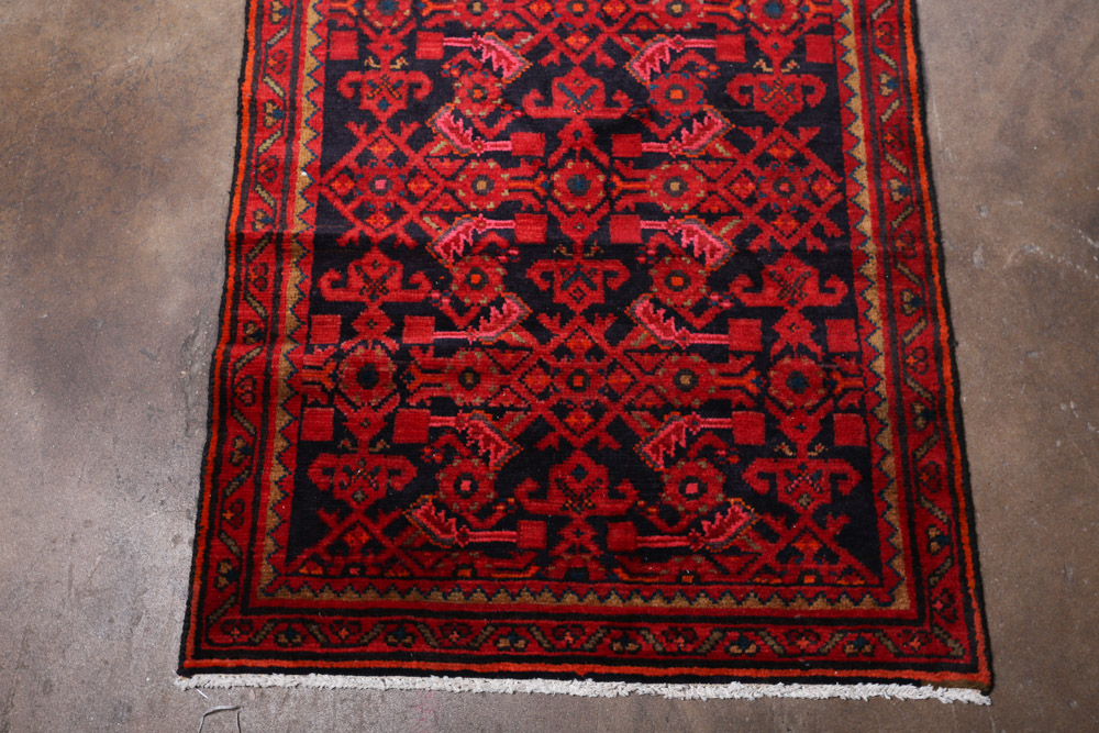 Hand-Knotted Persian Hamadan Wool Carpet Runner