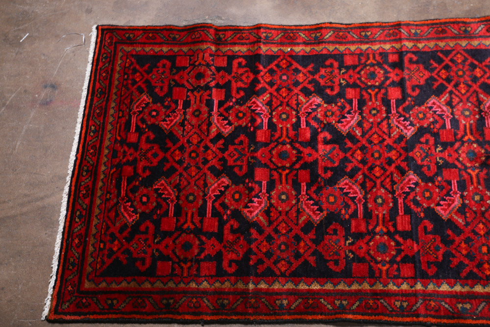 Hand-Knotted Persian Hamadan Wool Carpet Runner