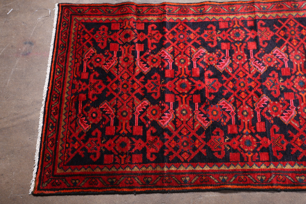 Hand-Knotted Persian Hamadan Wool Carpet Runner