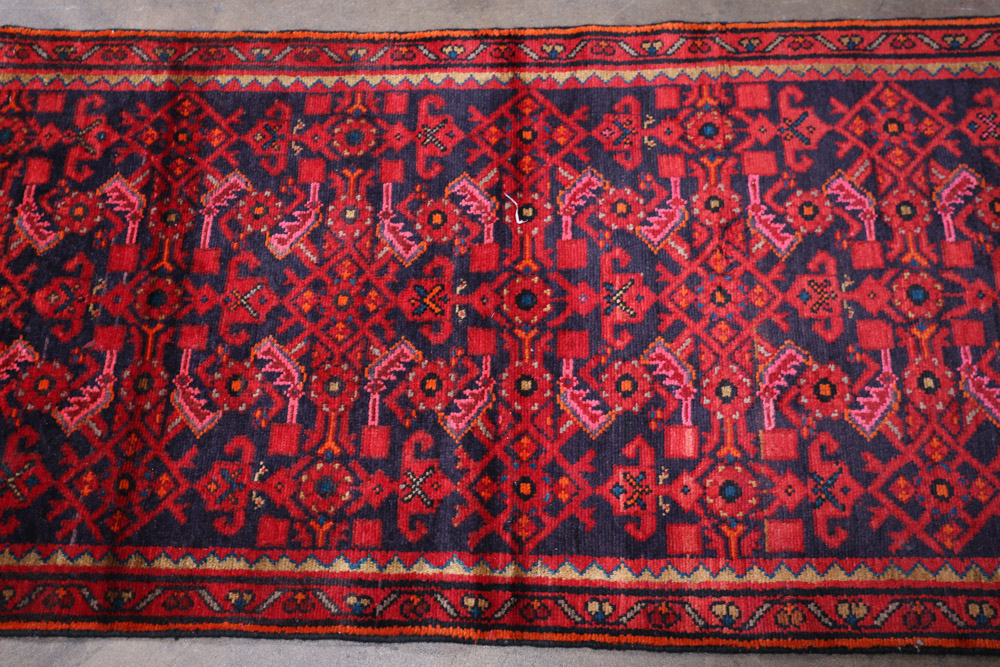 Hand-Knotted Persian Hamadan Wool Carpet Runner